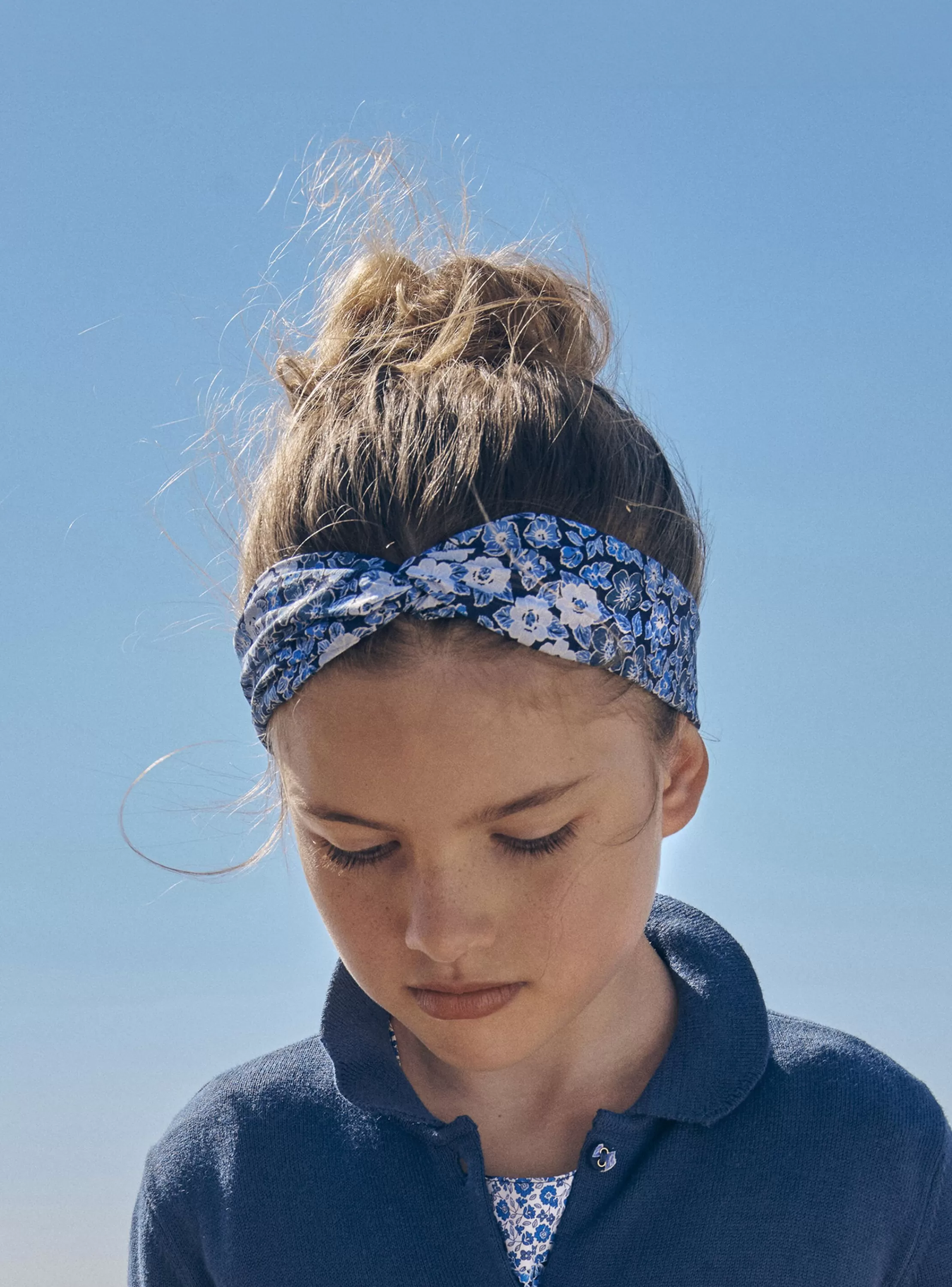 Store Sergent Major Bandeau bleu et blanc à imprimé fleuri
