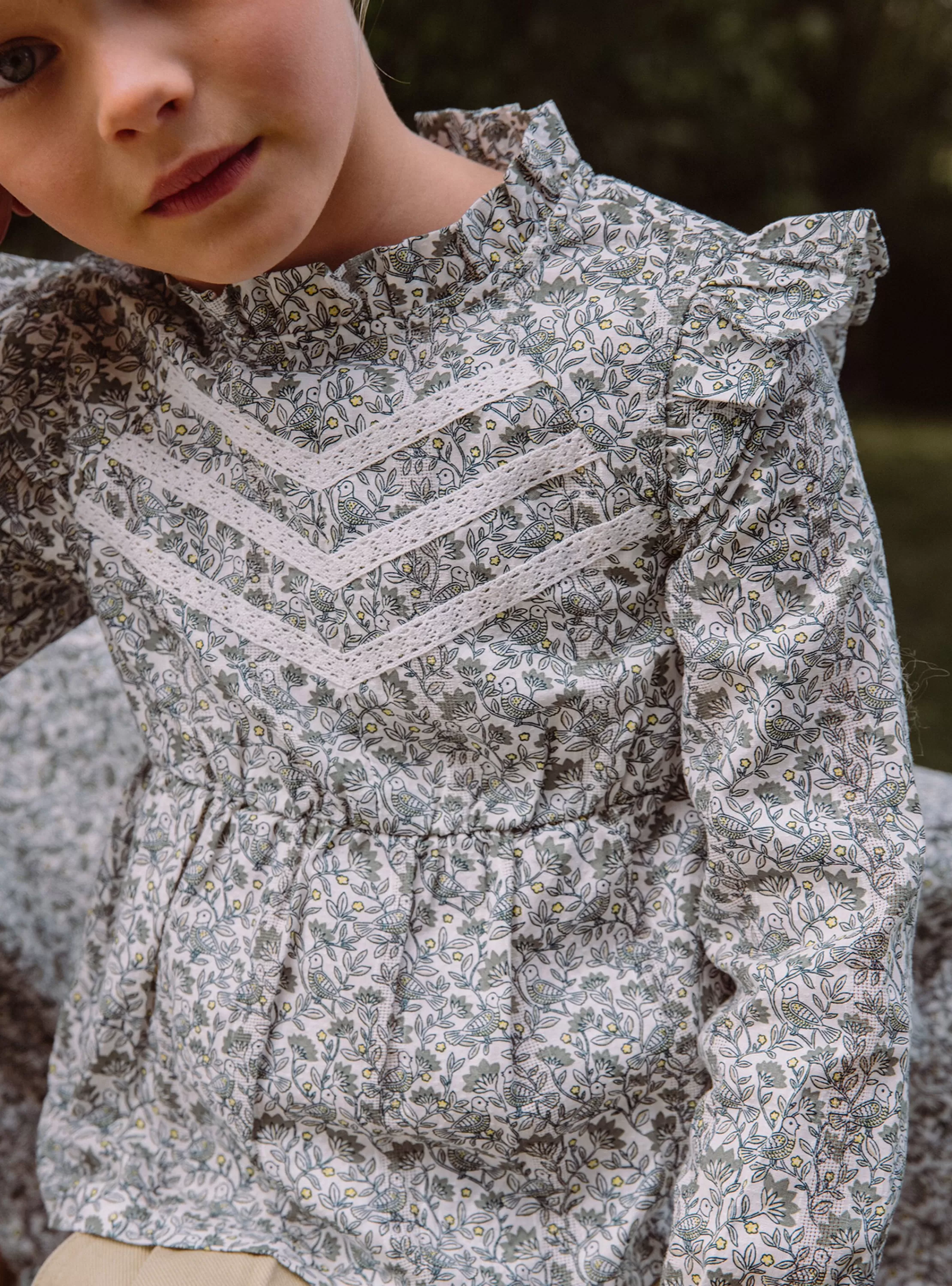 Store Sergent Major Blouse écrue et verte à imprimé fleuri