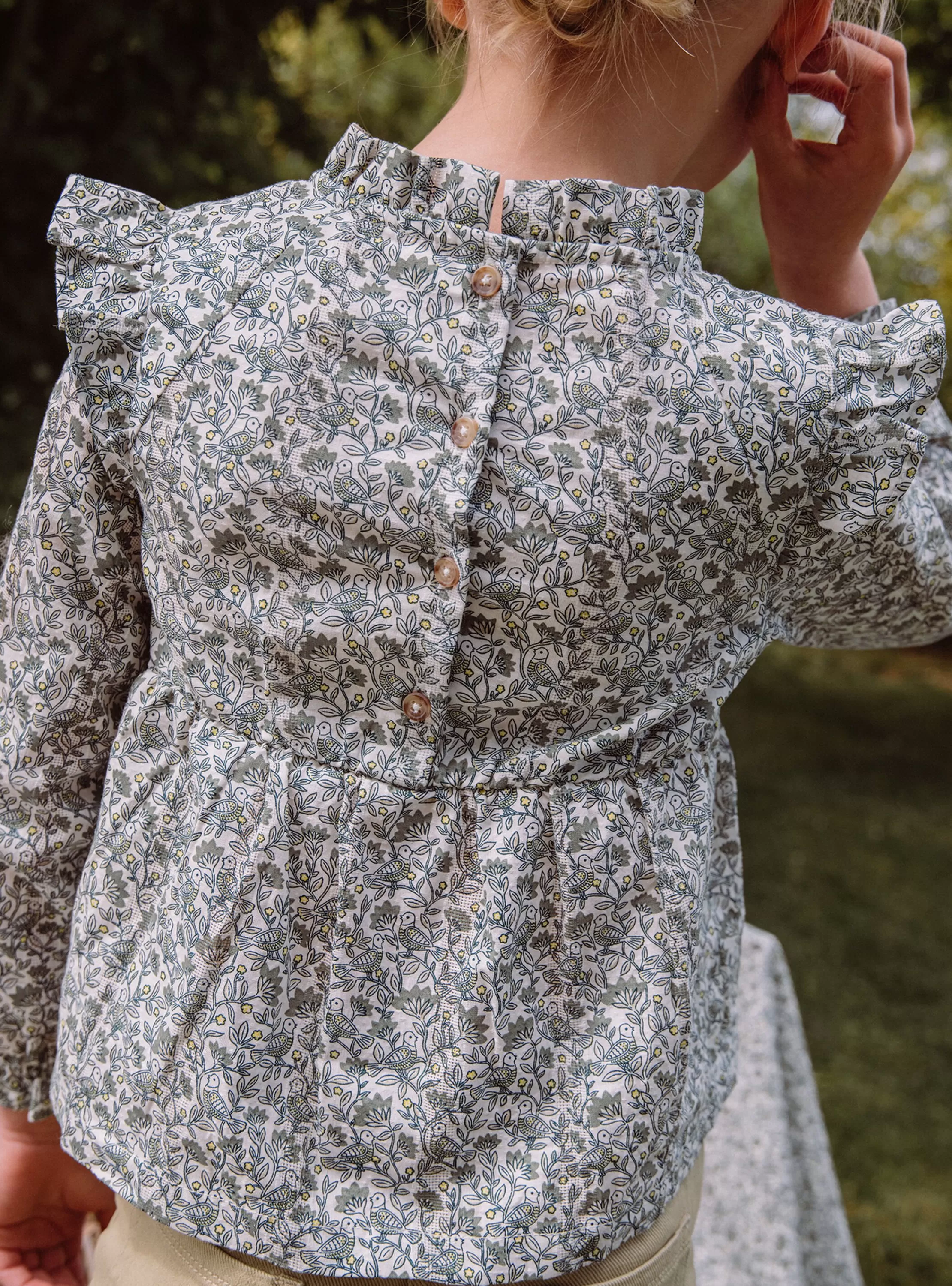 Store Sergent Major Blouse écrue et verte à imprimé fleuri