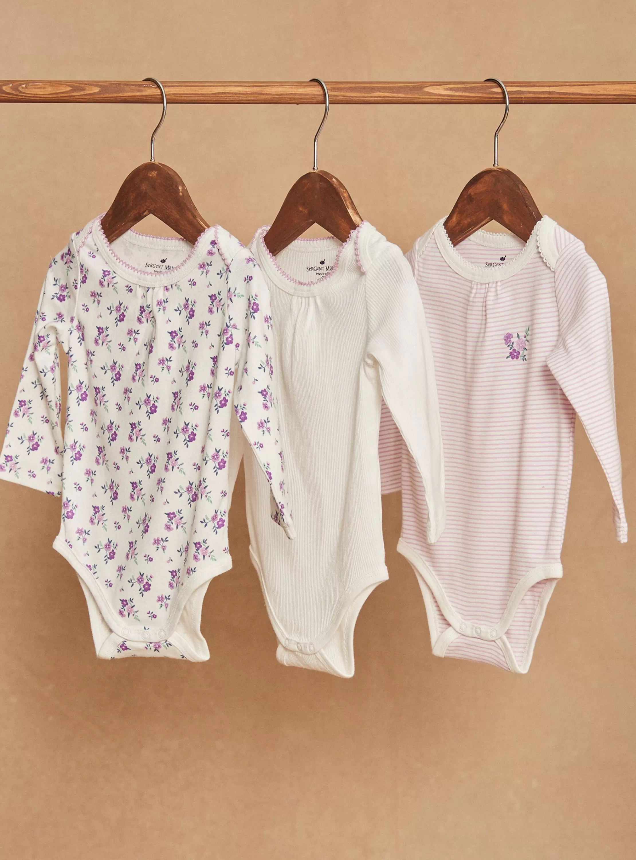 Best Sale Sergent Major 3 bodies à manches longues écru en coton bio
