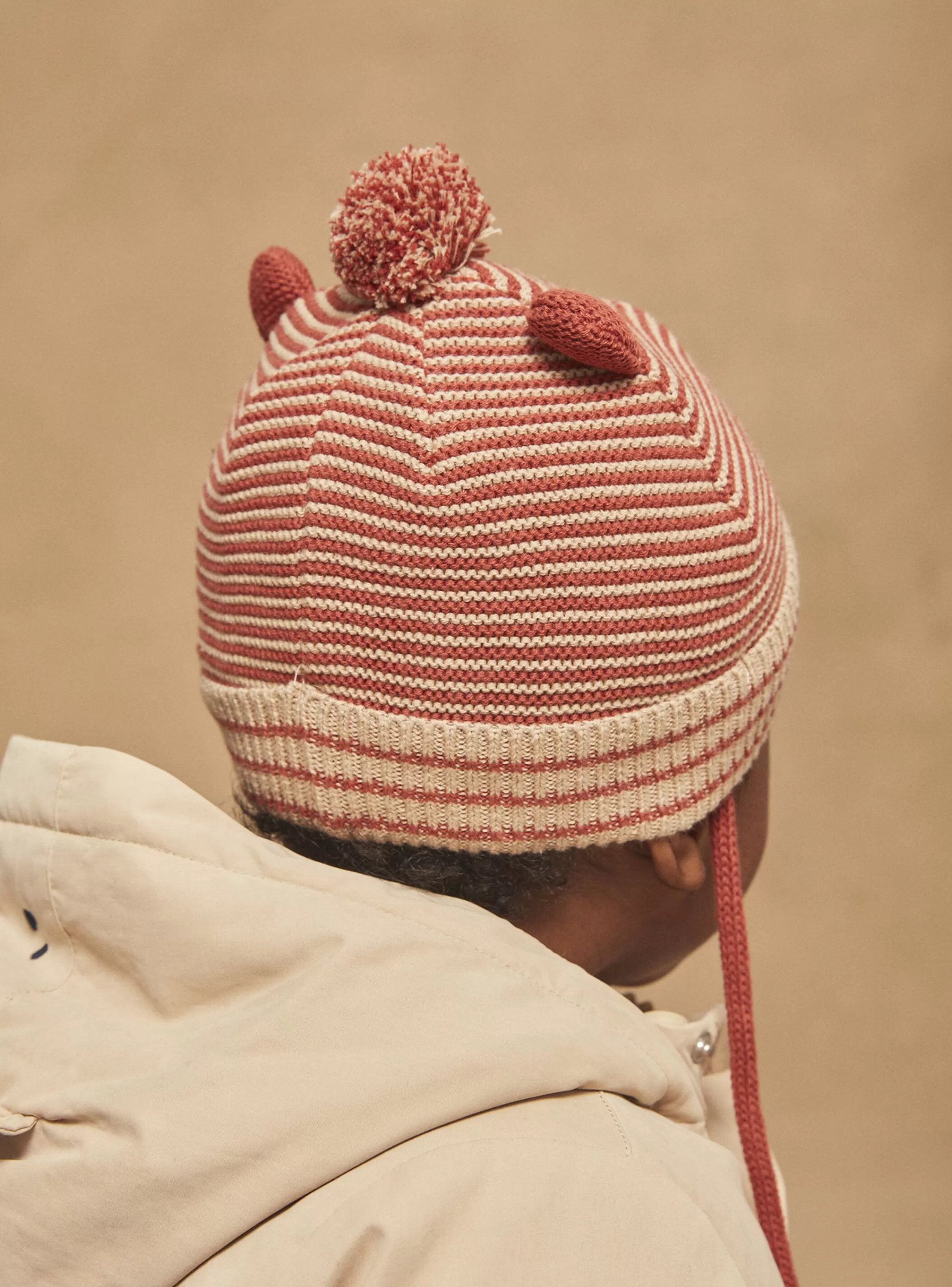 Store Sergent Major Bonnet beige et marron à imprimé à rayures