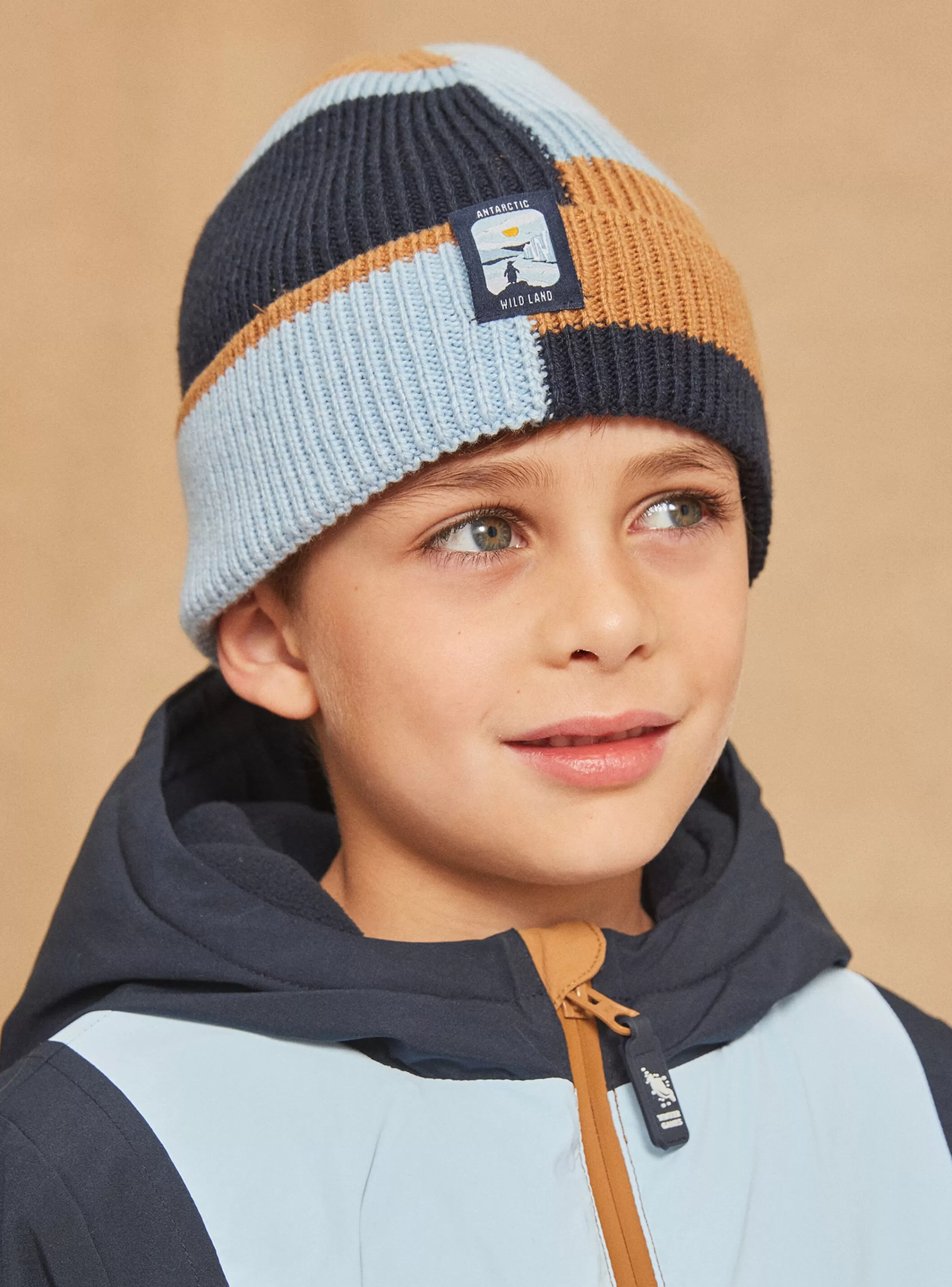 Discount Sergent Major Bonnet bleu et noisette en tricot