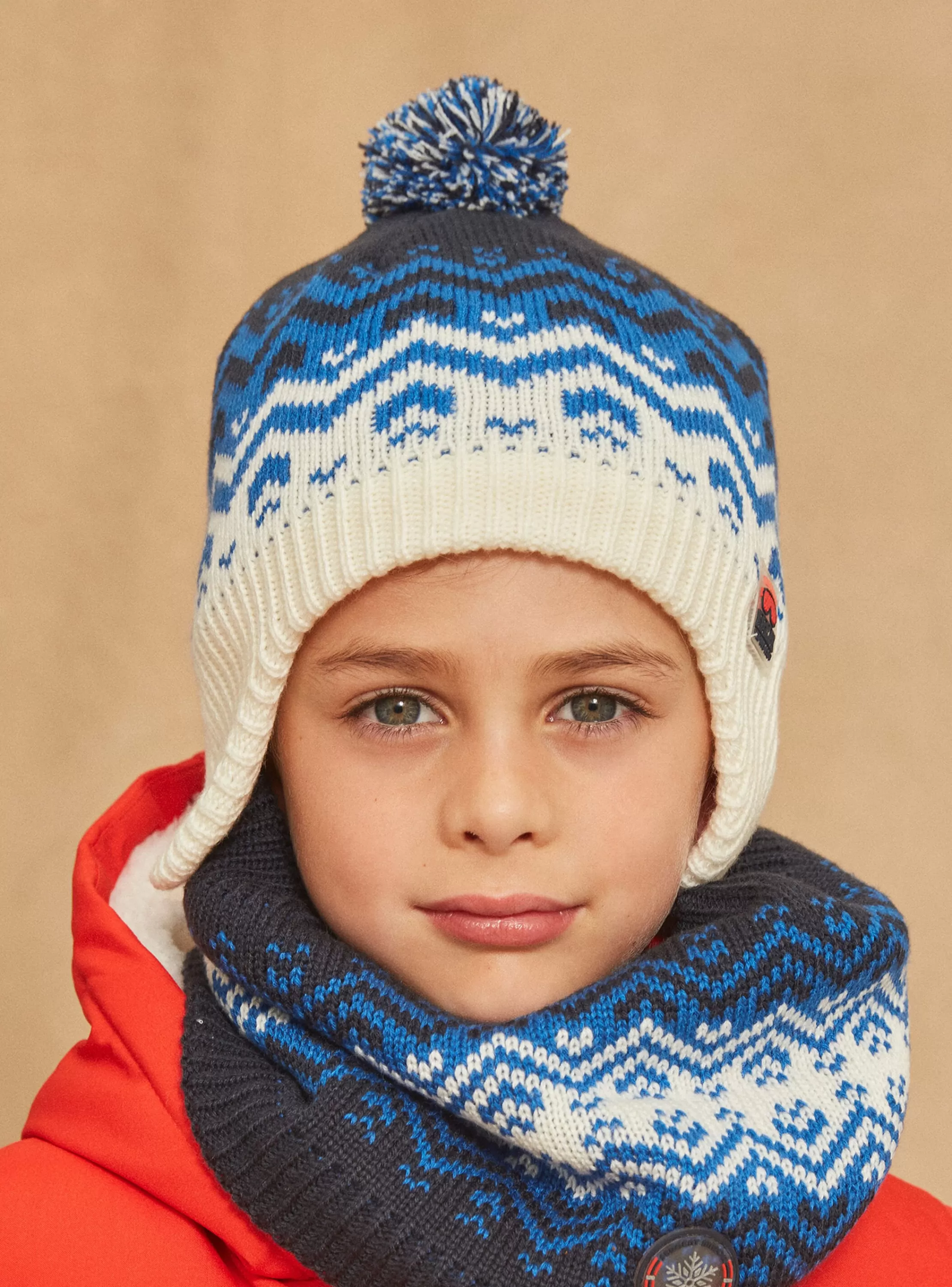 Shop Sergent Major Bonnet bleu marine et blanc en tricot
