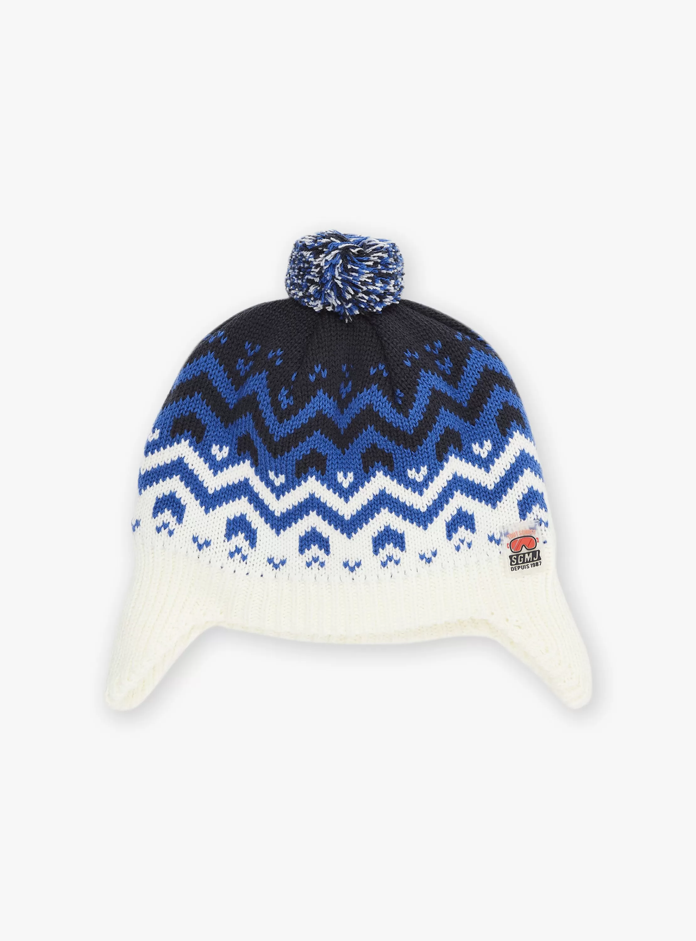Shop Sergent Major Bonnet bleu marine et blanc en tricot