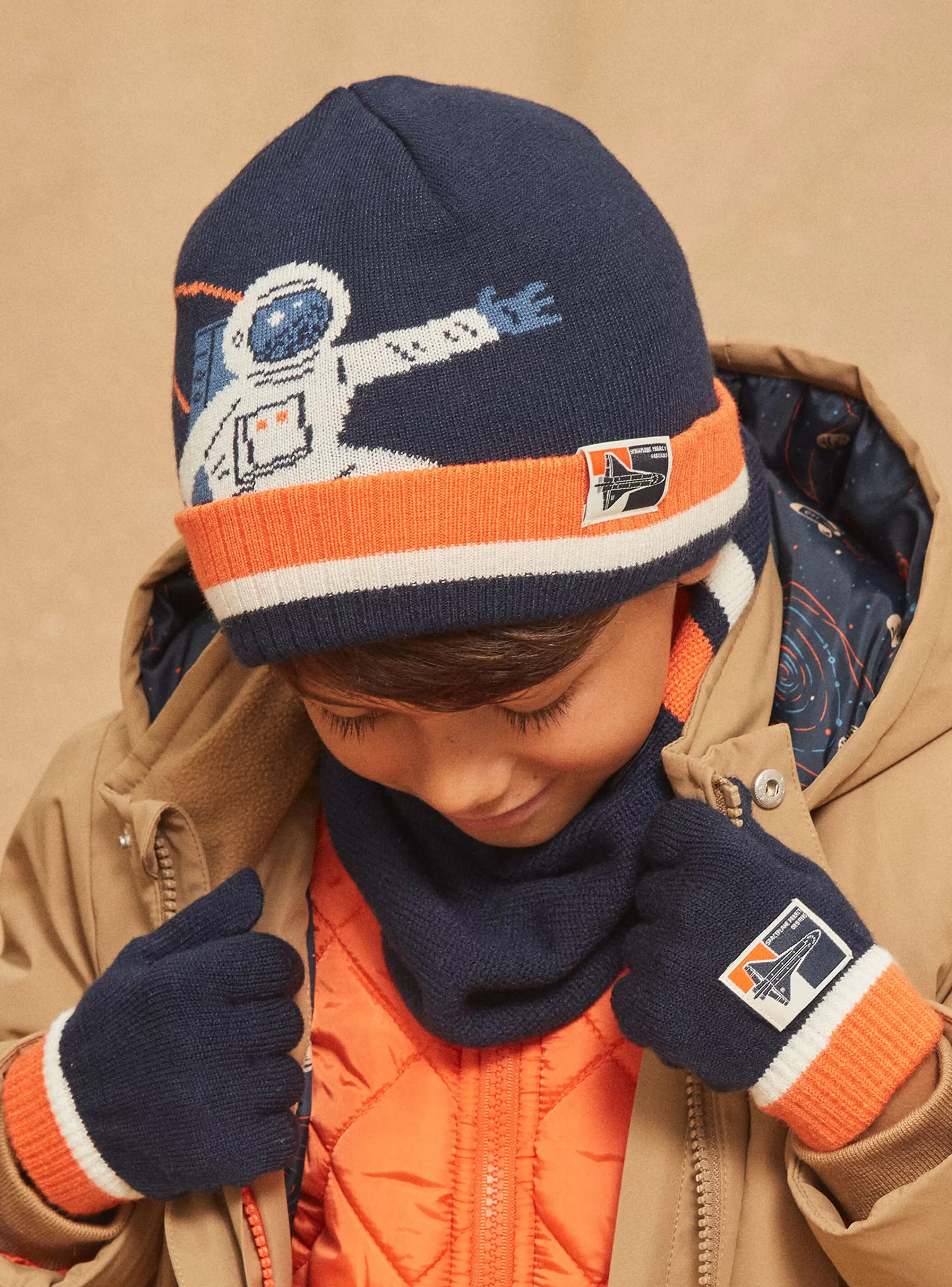 Outlet Sergent Major Bonnet bleu marine et orange en tricot