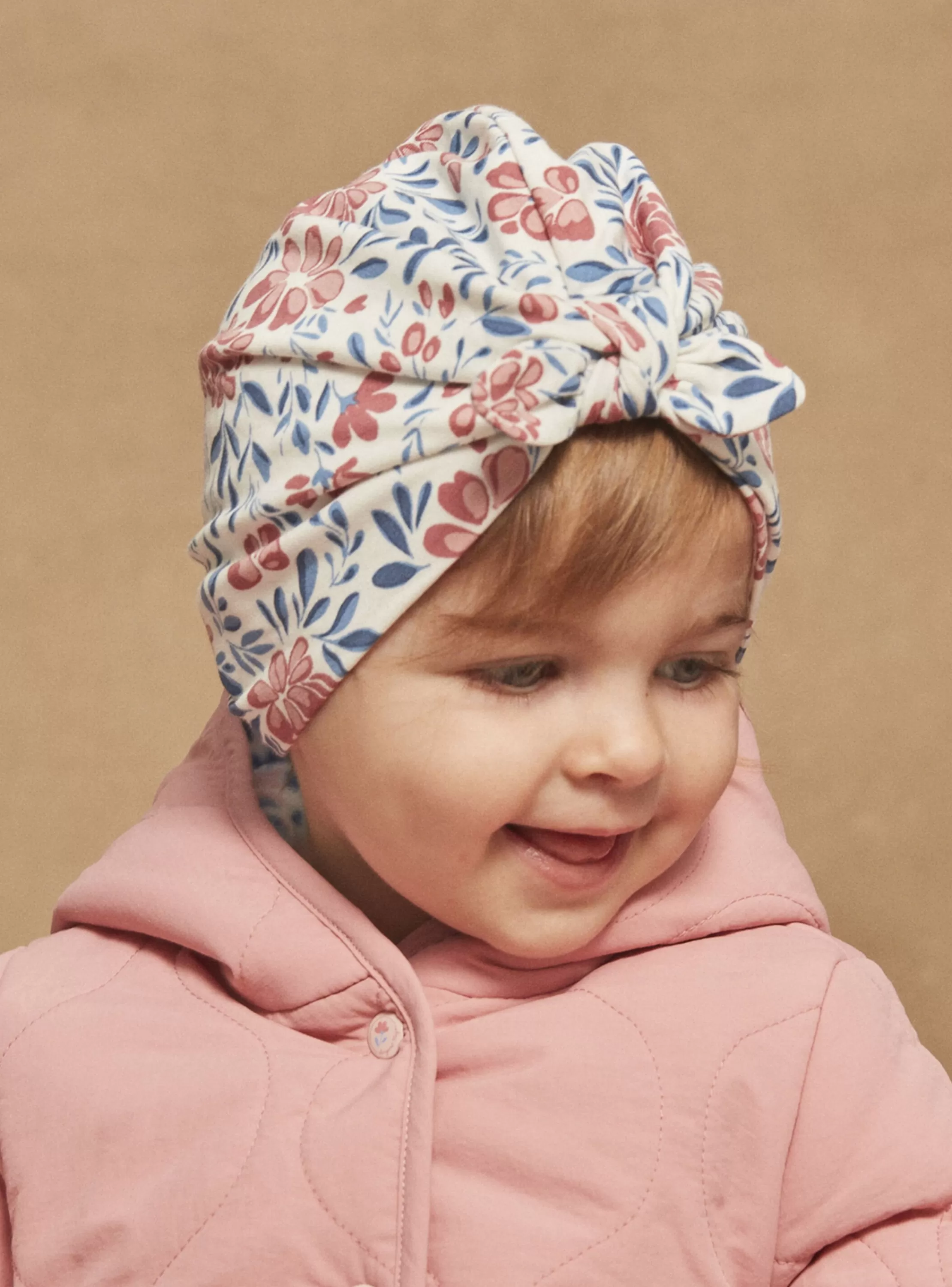 Hot Sergent Major Bonnet écru, rose et bleu à imprimé fleuri