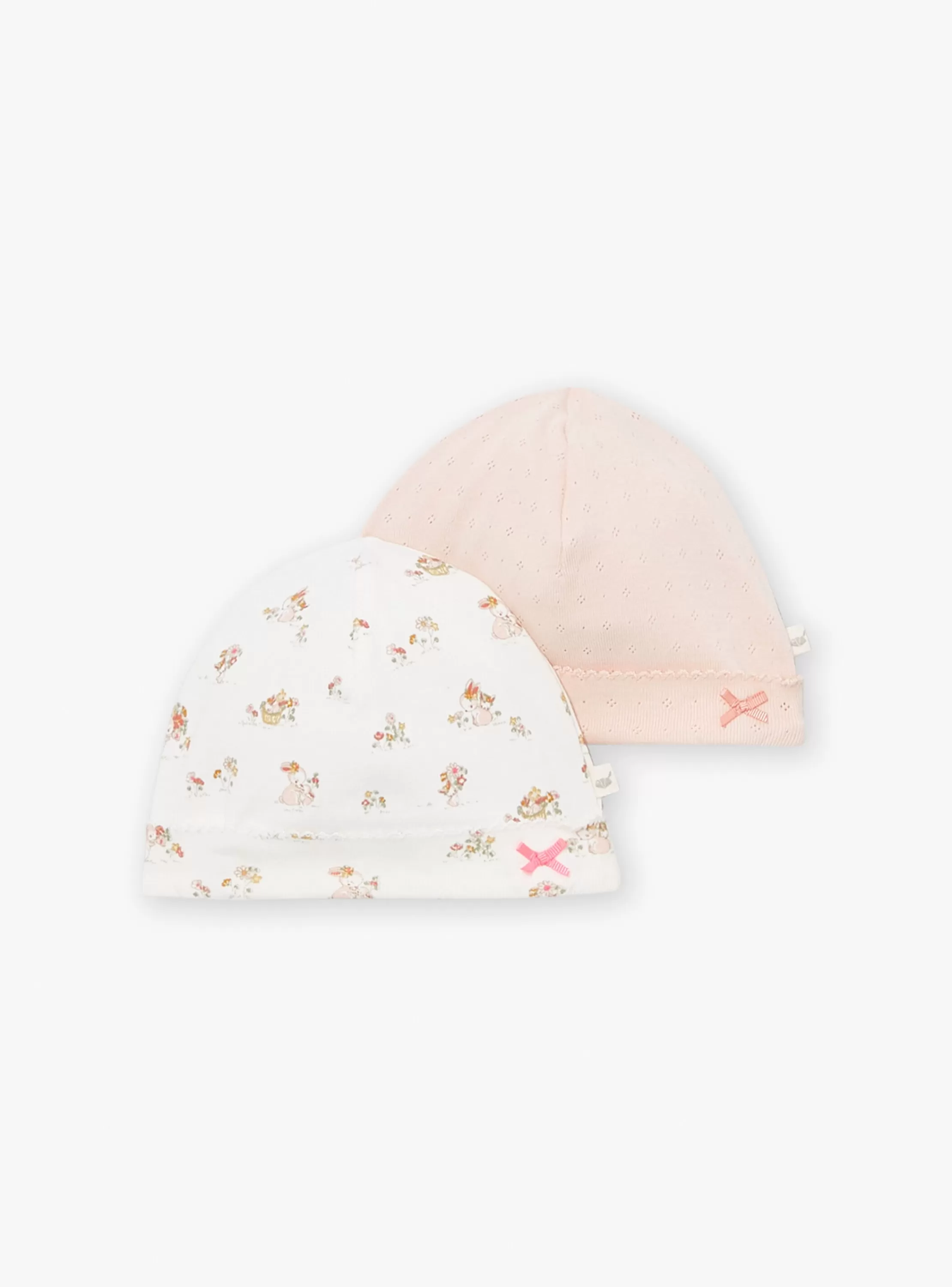 Shop Sergent Major 2 bonnets de naissance écru et rose en coton