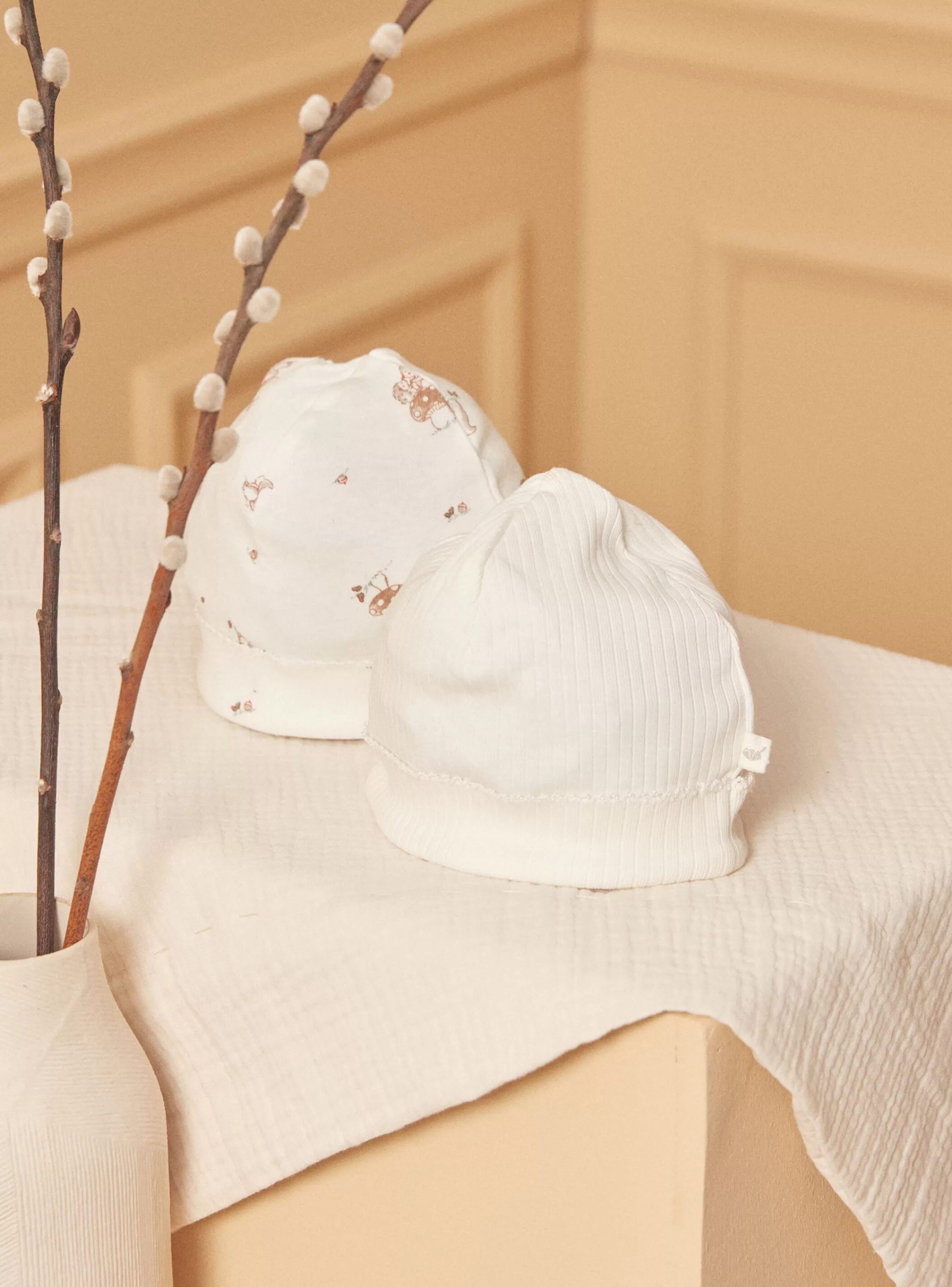 Online Sergent Major 2 bonnets de naissance écrus en coton