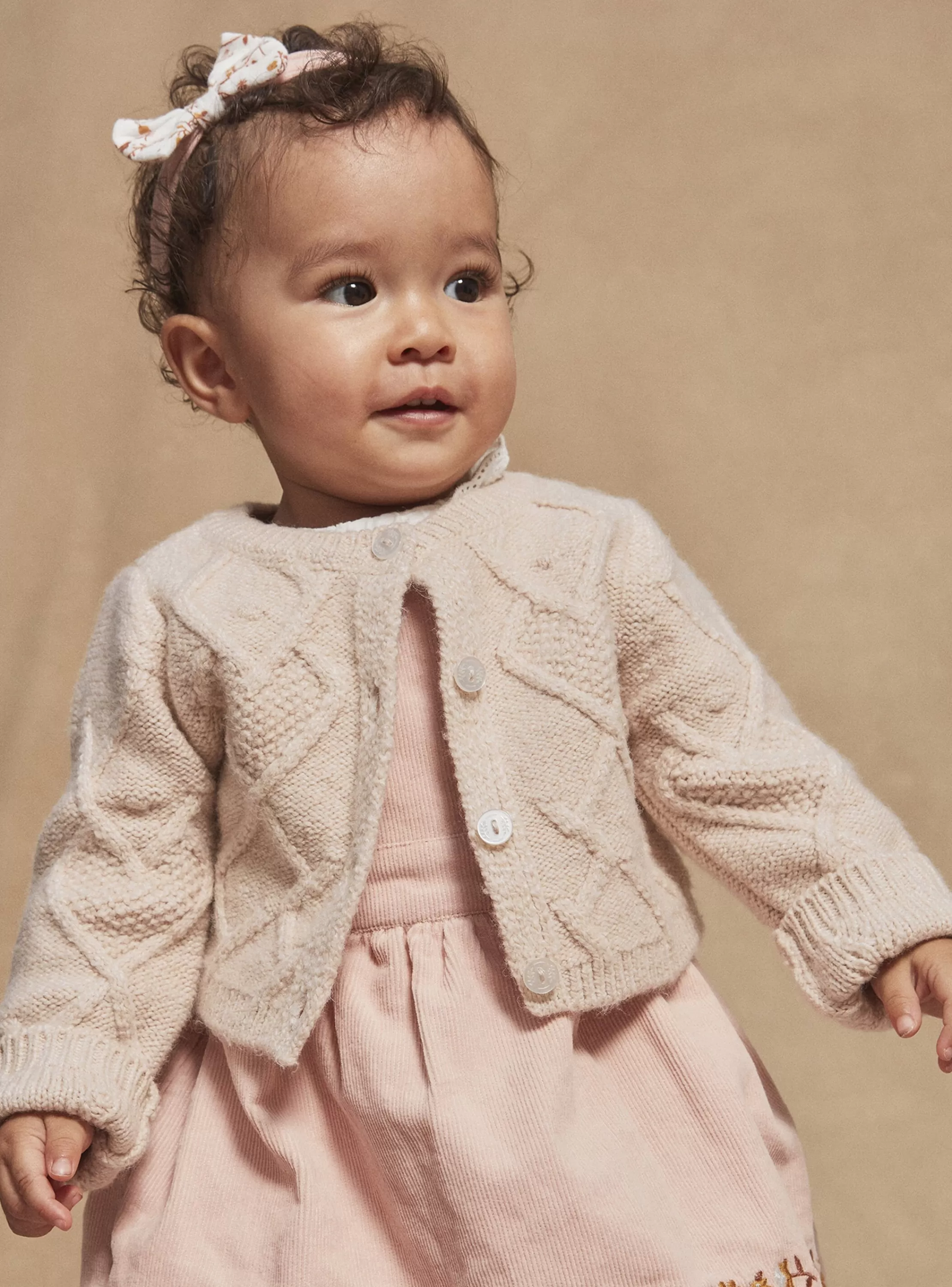 Hot Sergent Major Cardigan beige en tricot torsadé