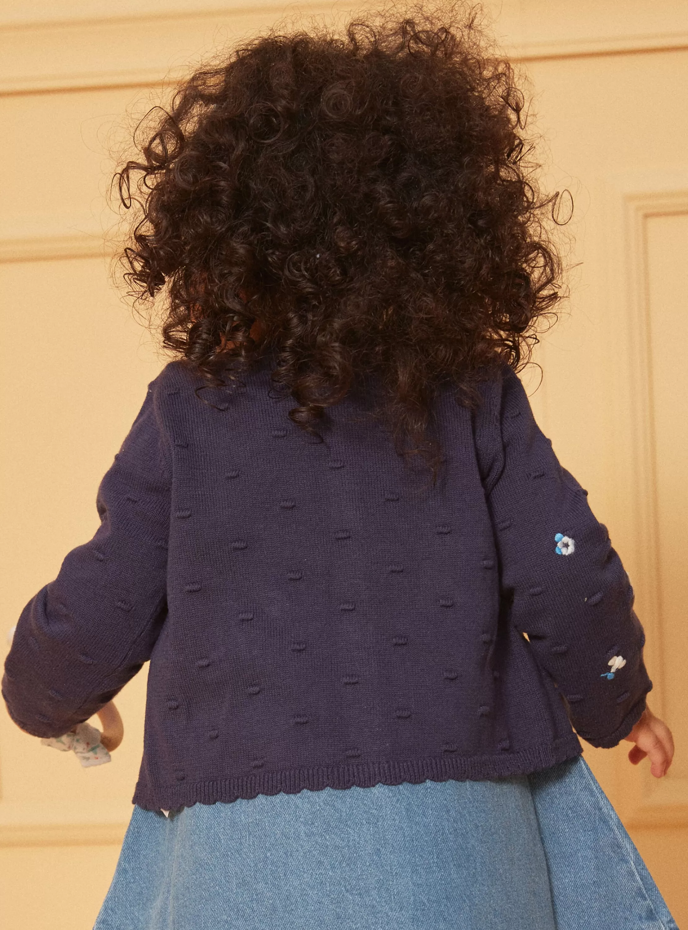 New Sergent Major Cardigan bleu marine texturé à fleurs brodées