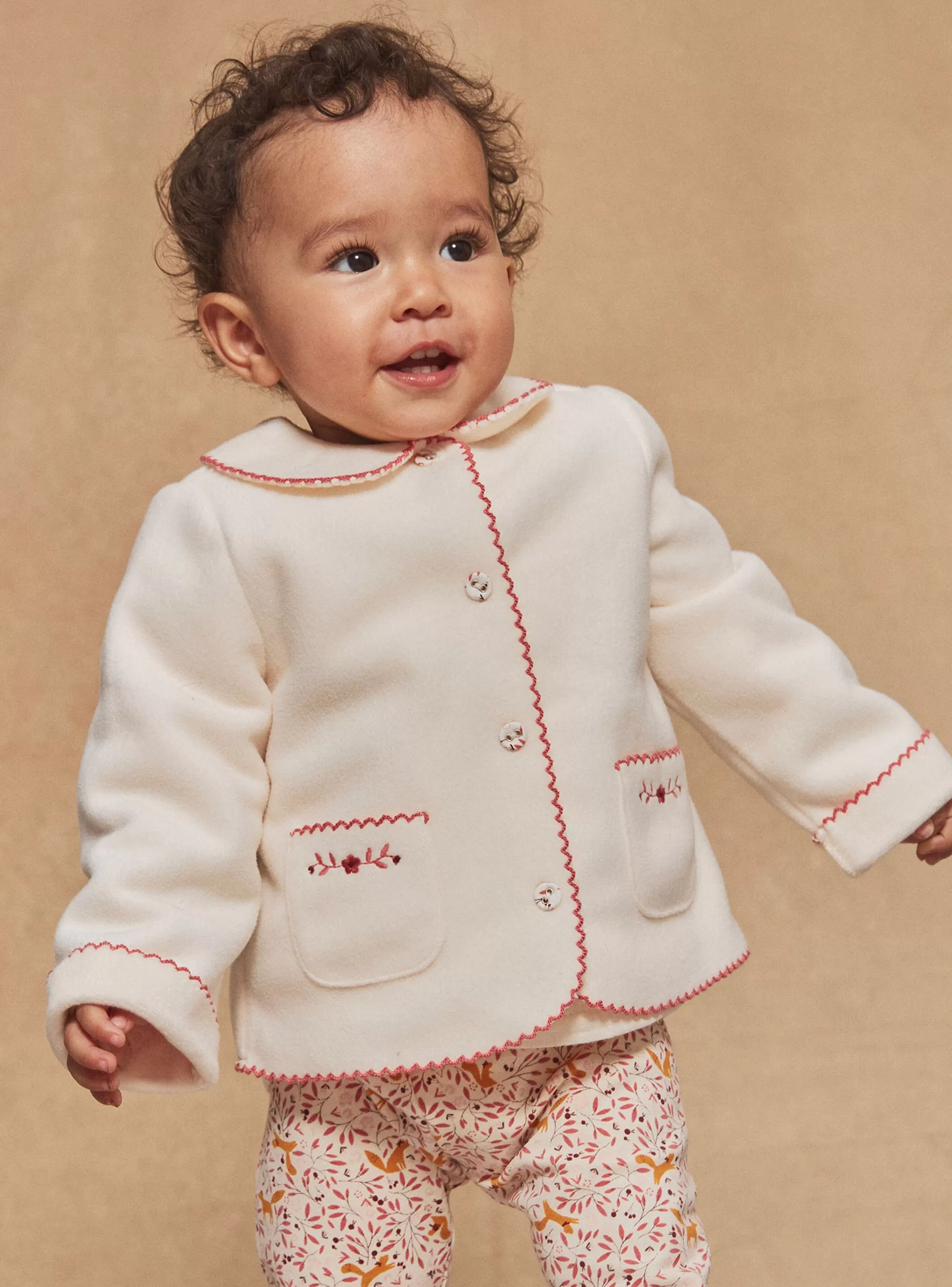 Fashion Sergent Major Cardigan écru en polaire