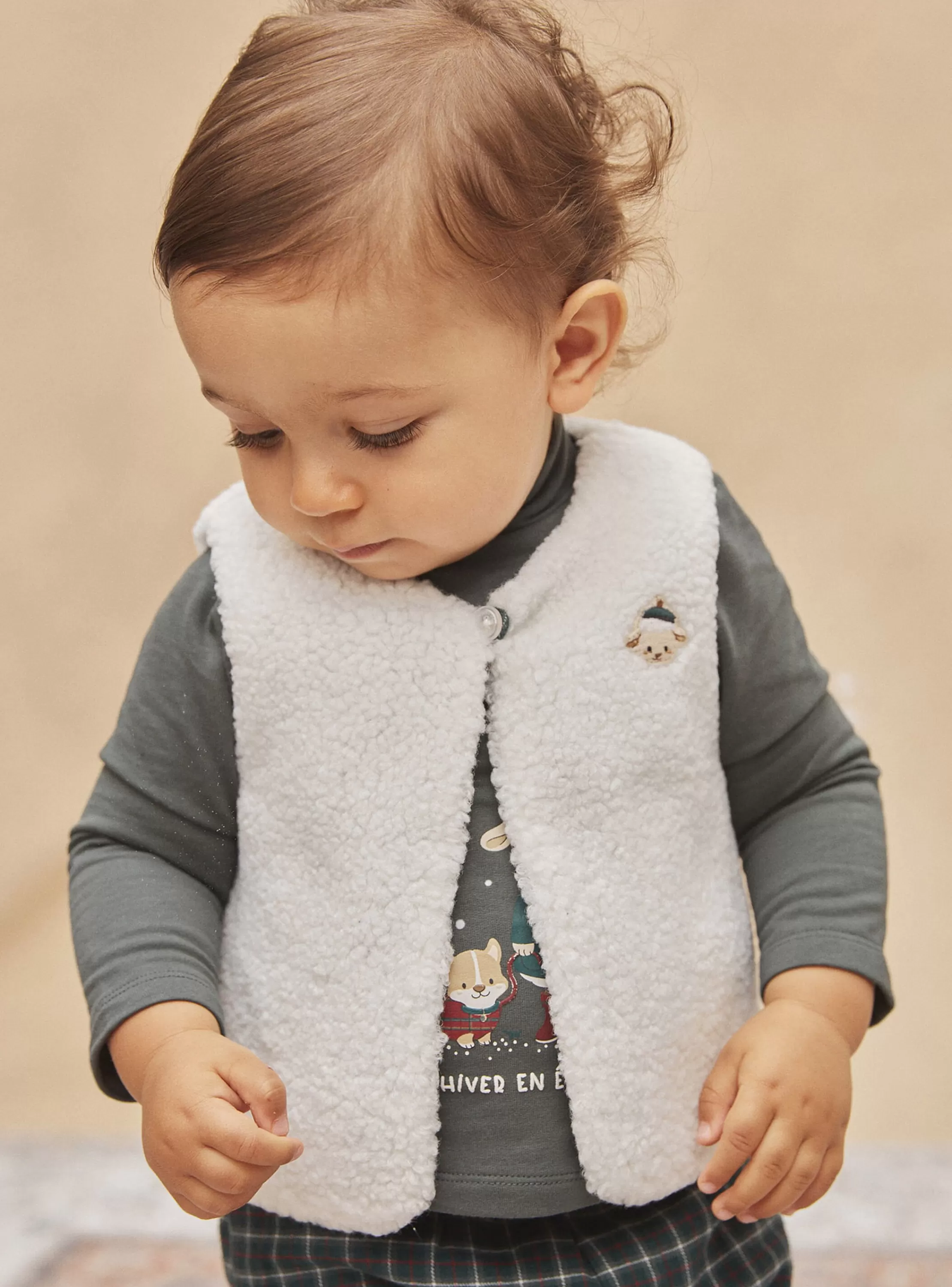 Clearance Sergent Major Cardigan écru sans manches en fourrure synthétique