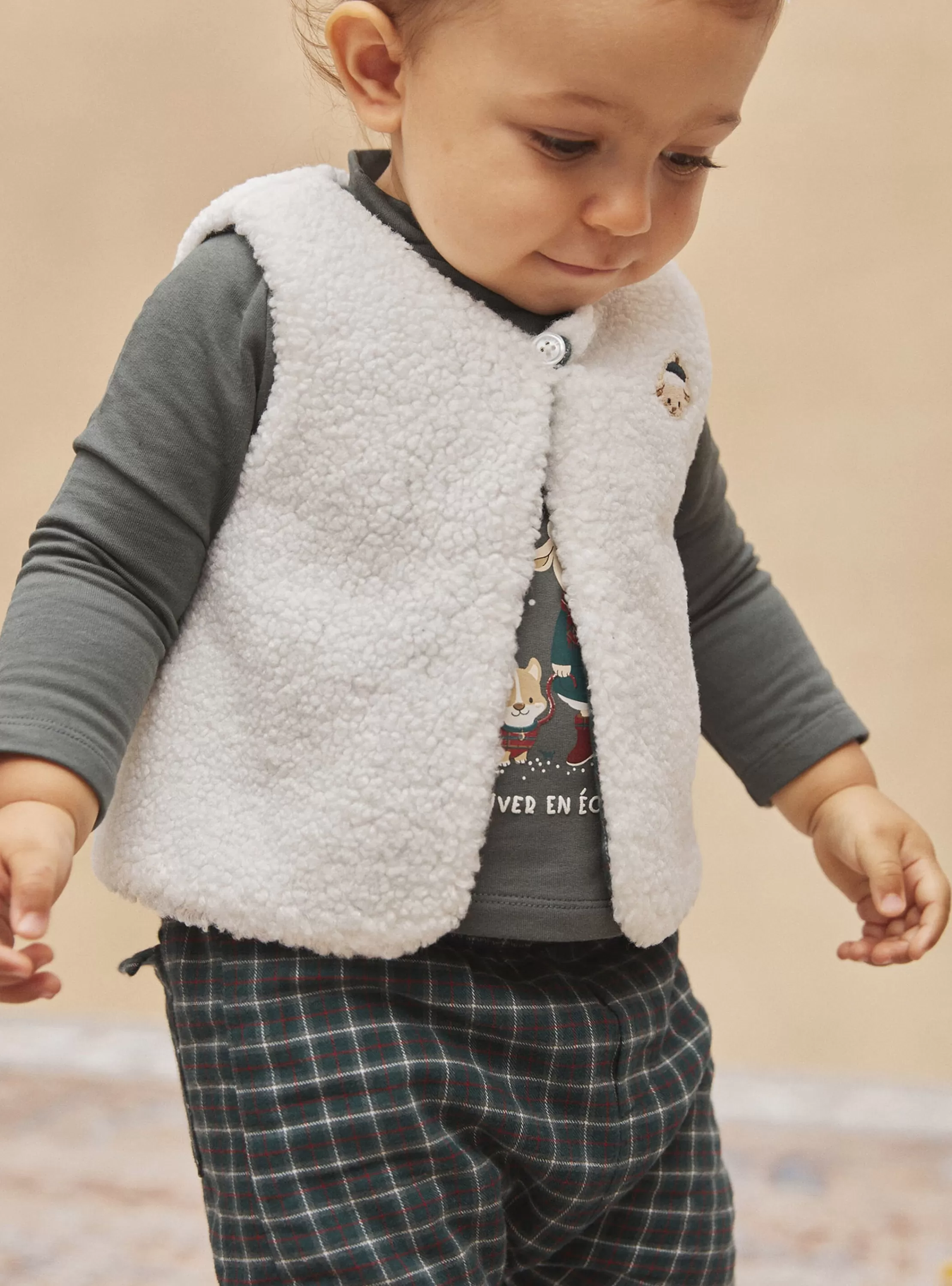 Clearance Sergent Major Cardigan écru sans manches en fourrure synthétique