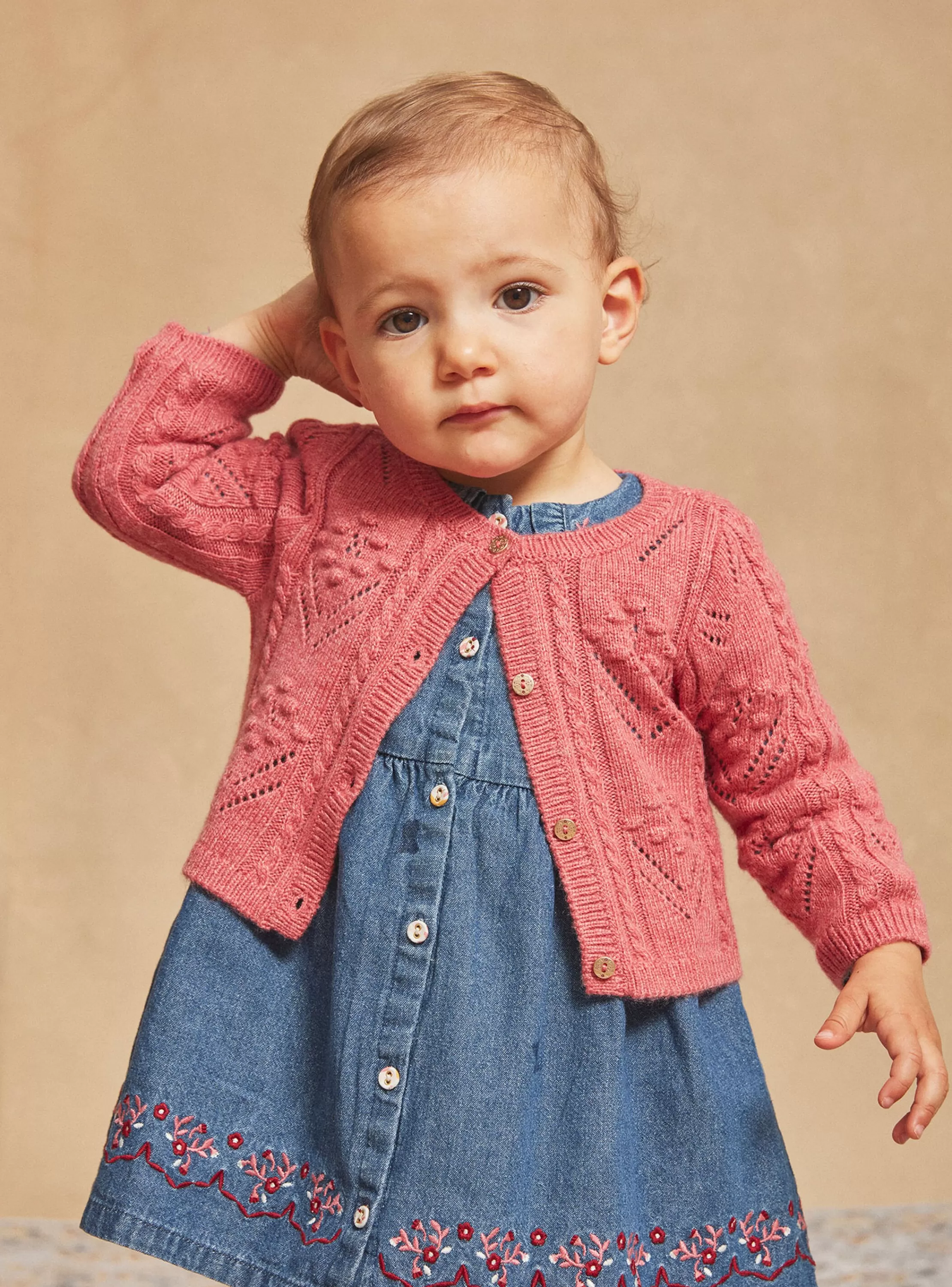 Best Sergent Major Cardigan rose passion en tricot ajouré