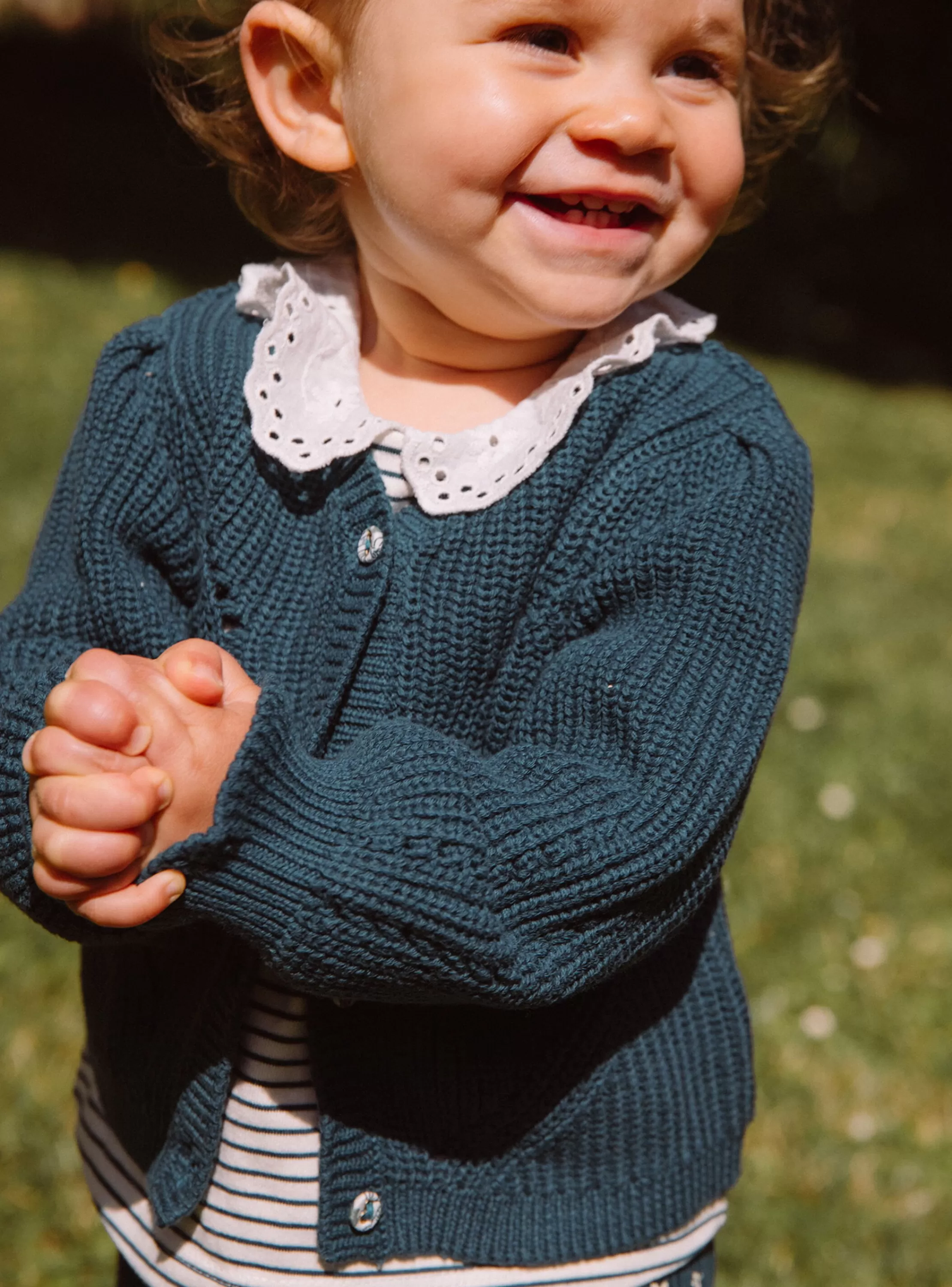 Clearance Sergent Major Cardigan vert émeraude en tricot fantaisie