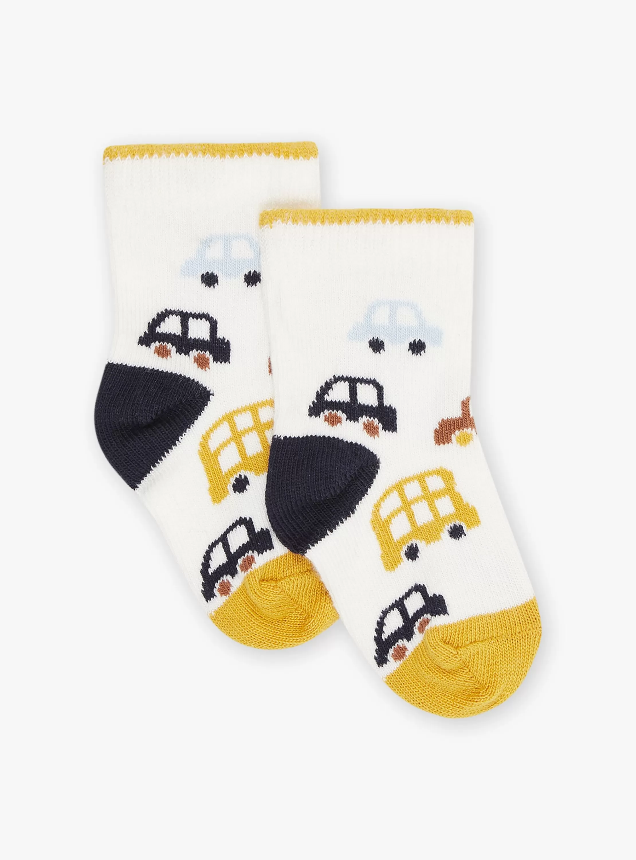 Shop Sergent Major Chaussettes écrues à imprimé voitures
