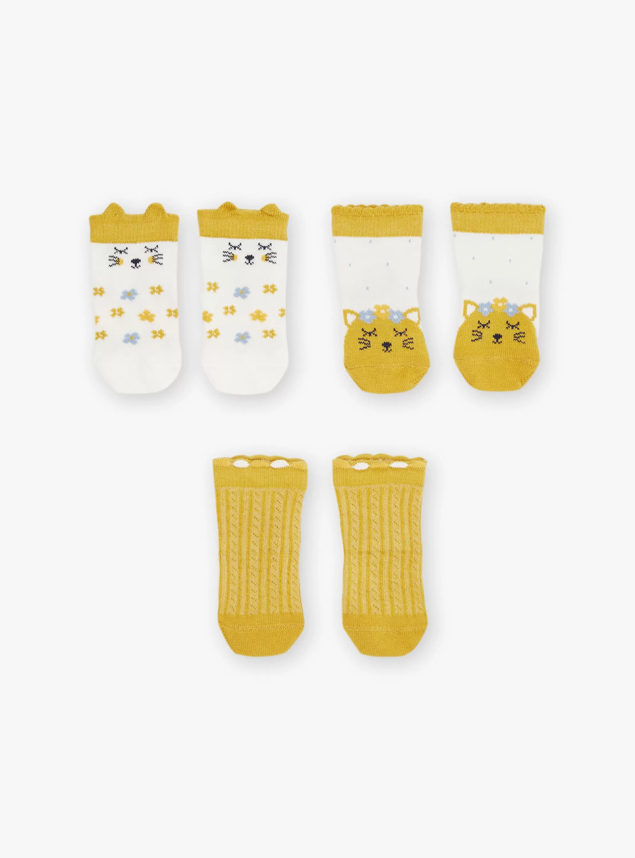 Shop Sergent Major 3 chaussettes écrues et moutarde