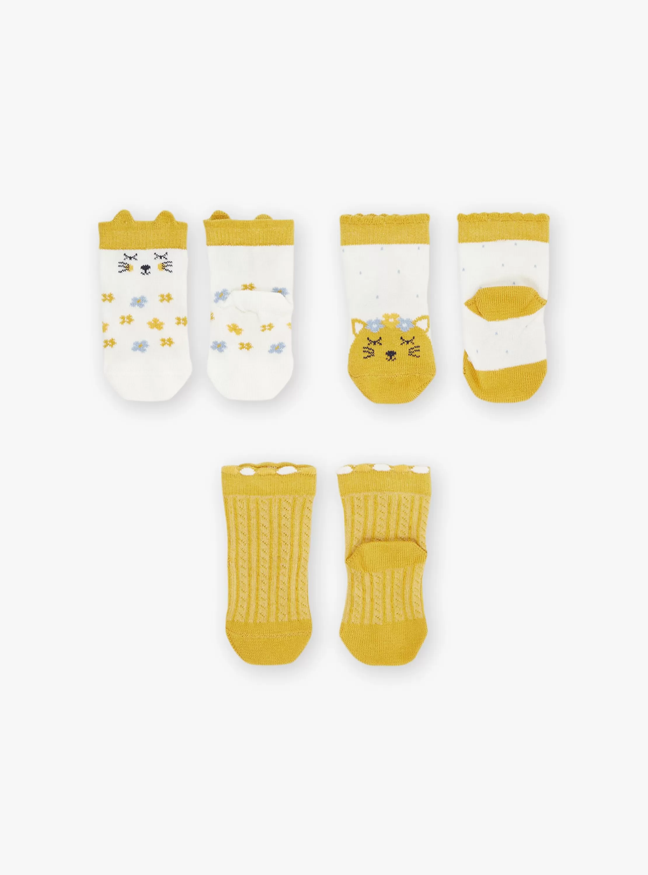 Shop Sergent Major 3 chaussettes écrues et moutarde