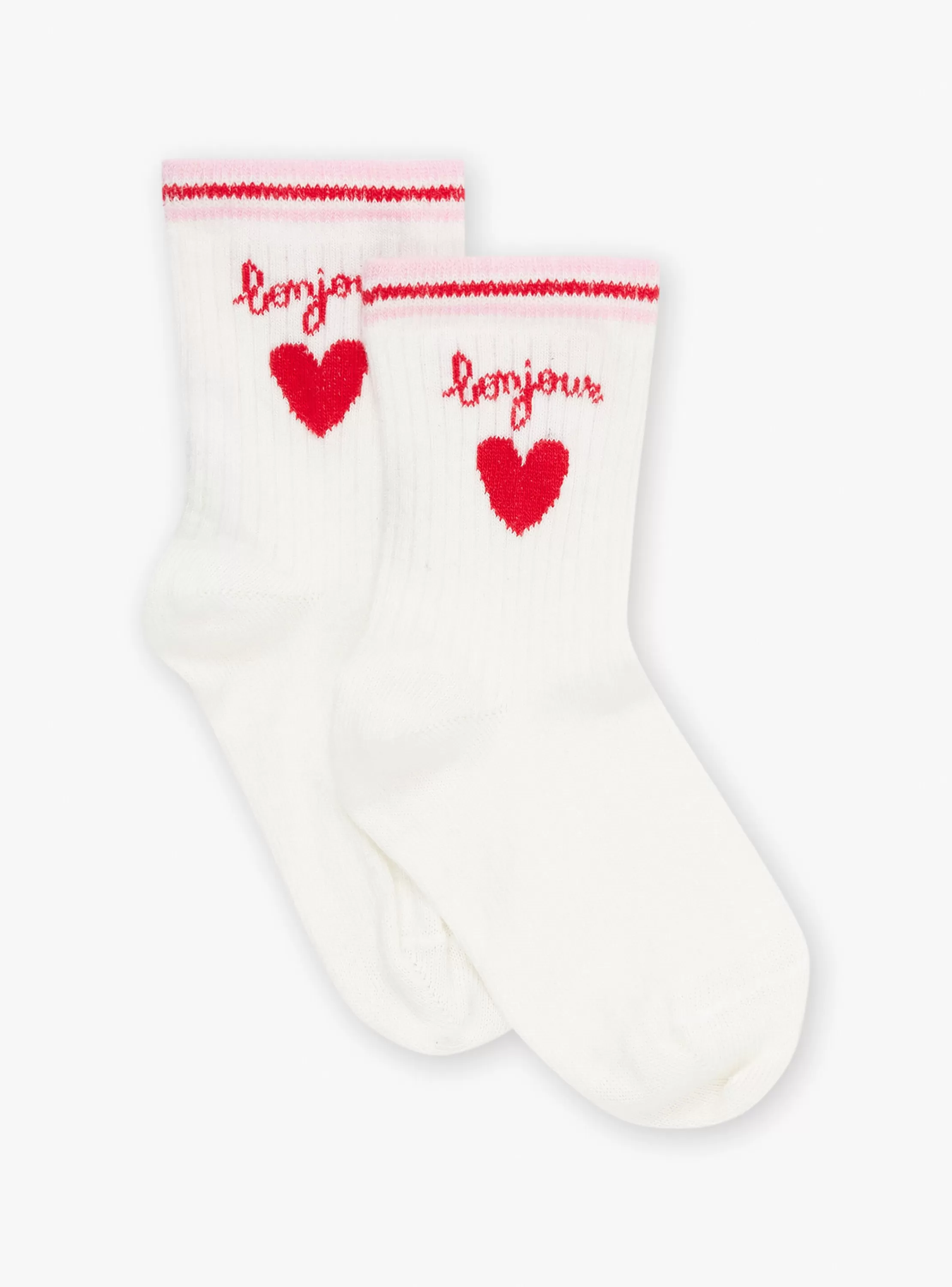 Best Sergent Major Chaussettes écrues et rouges en jacquard à motif coeur