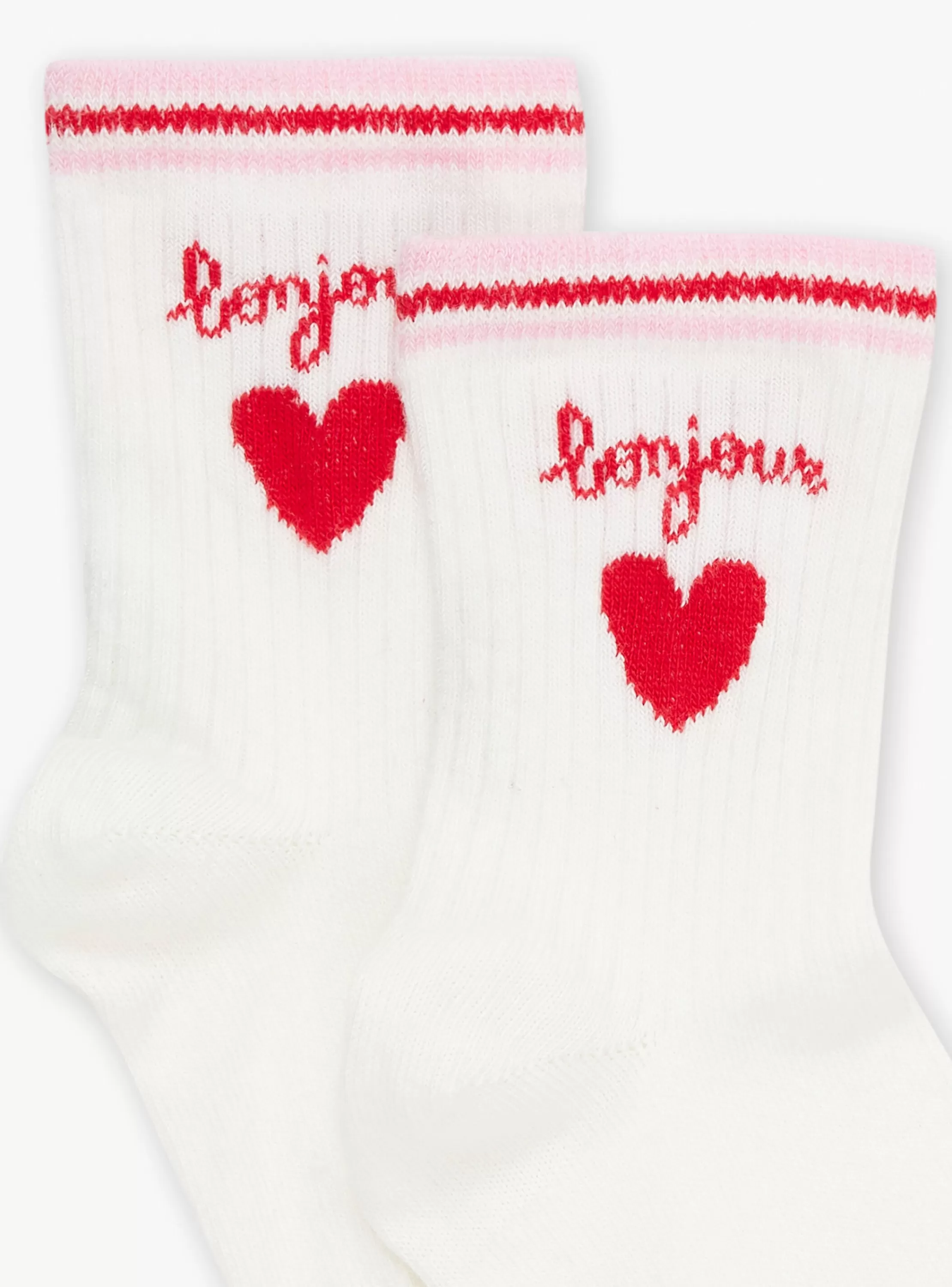 Best Sergent Major Chaussettes écrues et rouges en jacquard à motif coeur