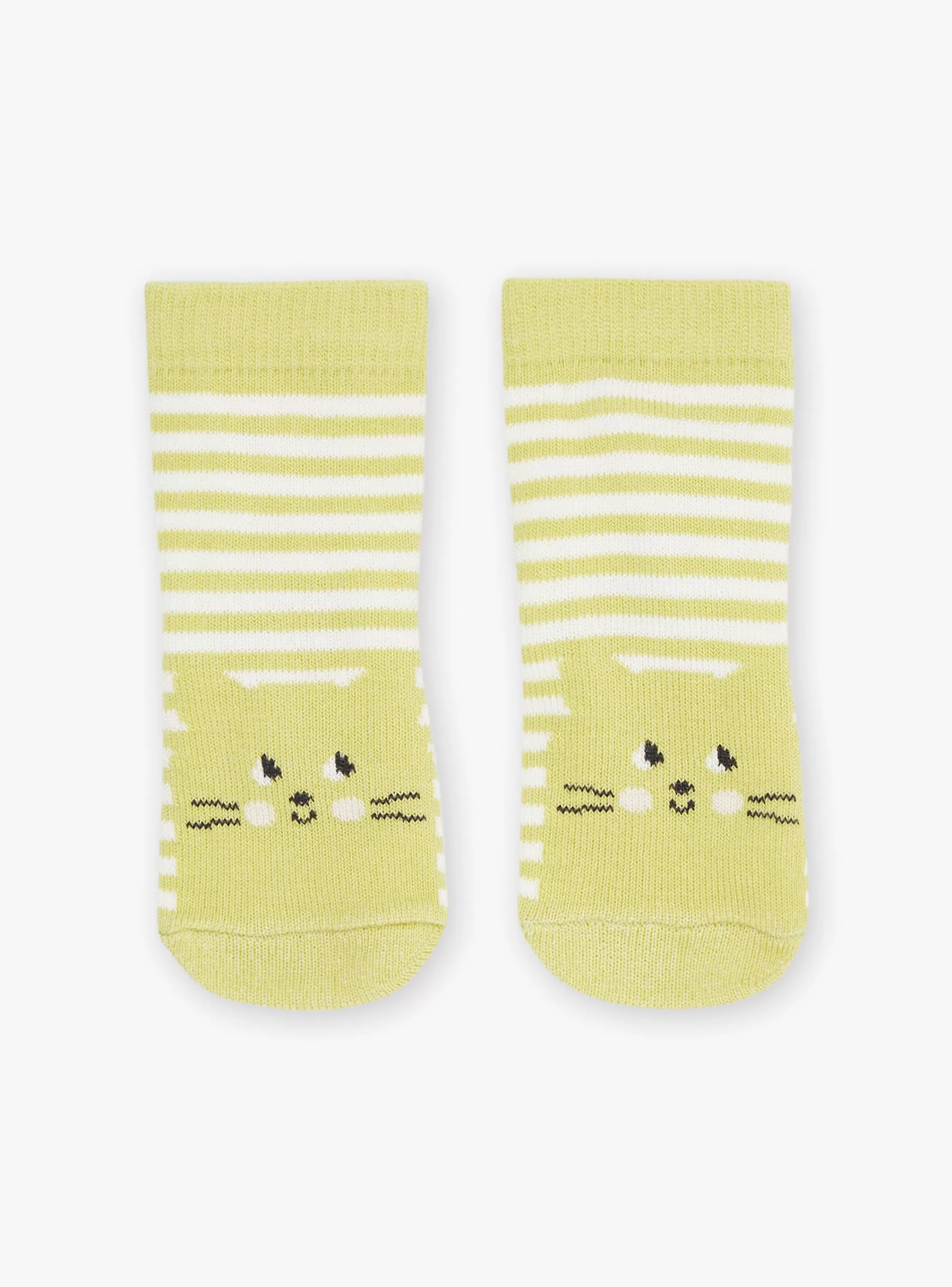 New Sergent Major Chaussettes écrues et vert argile à imprimé à rayures