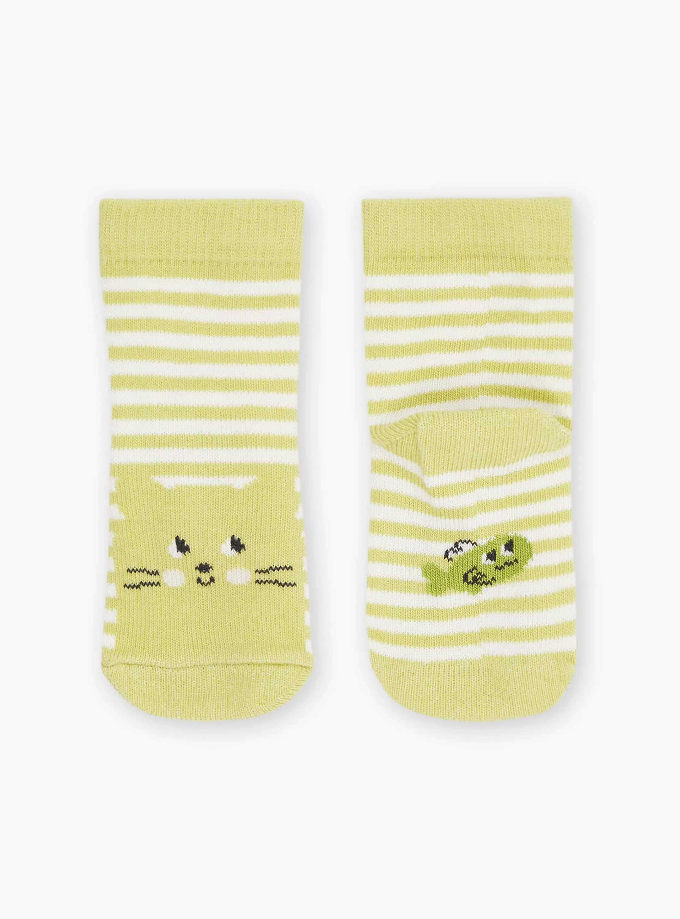 New Sergent Major Chaussettes écrues et vert argile à imprimé à rayures