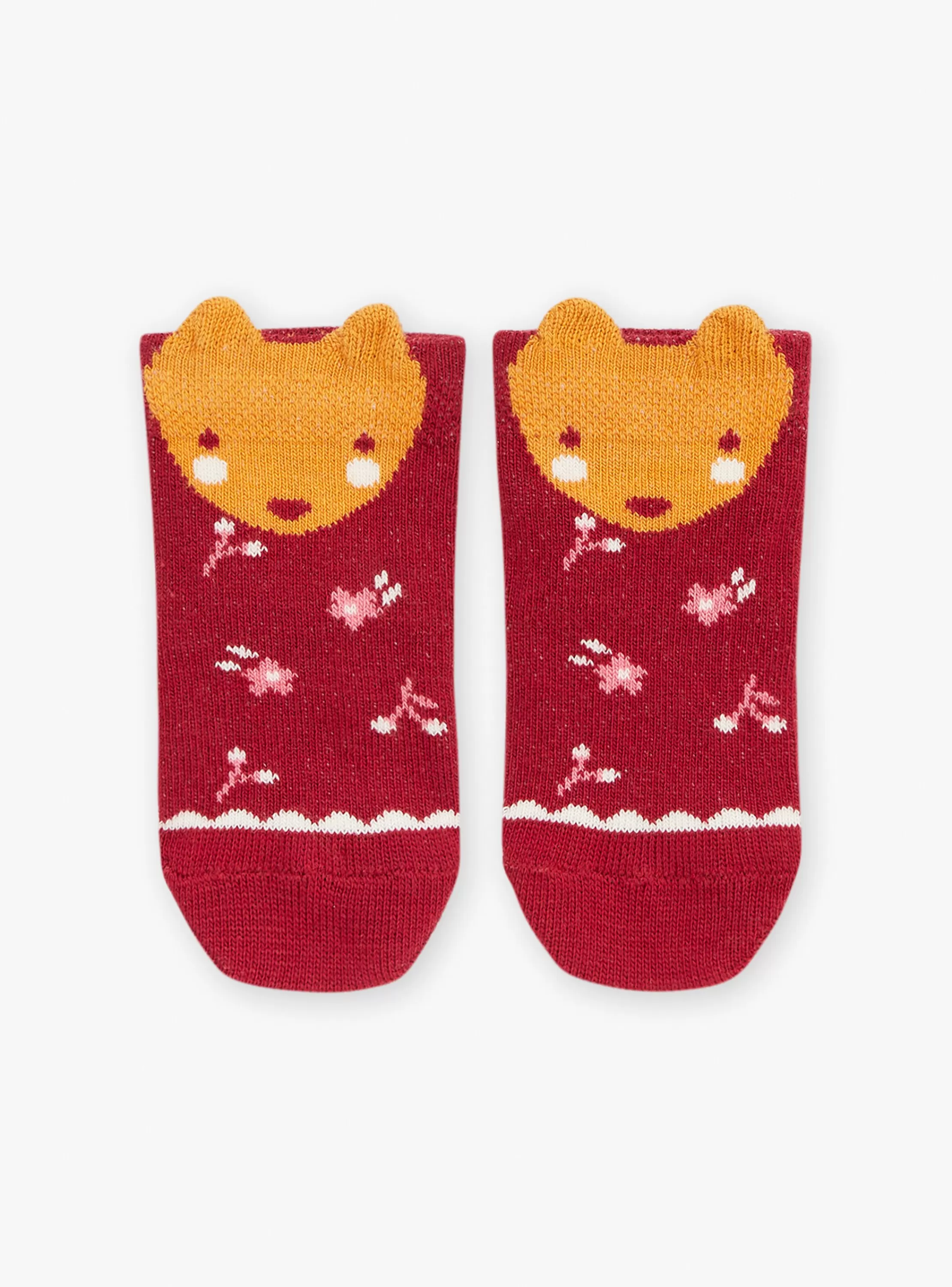 Shop Sergent Major Chaussettes rouge foncé à motifs fleuris et tête d'animal