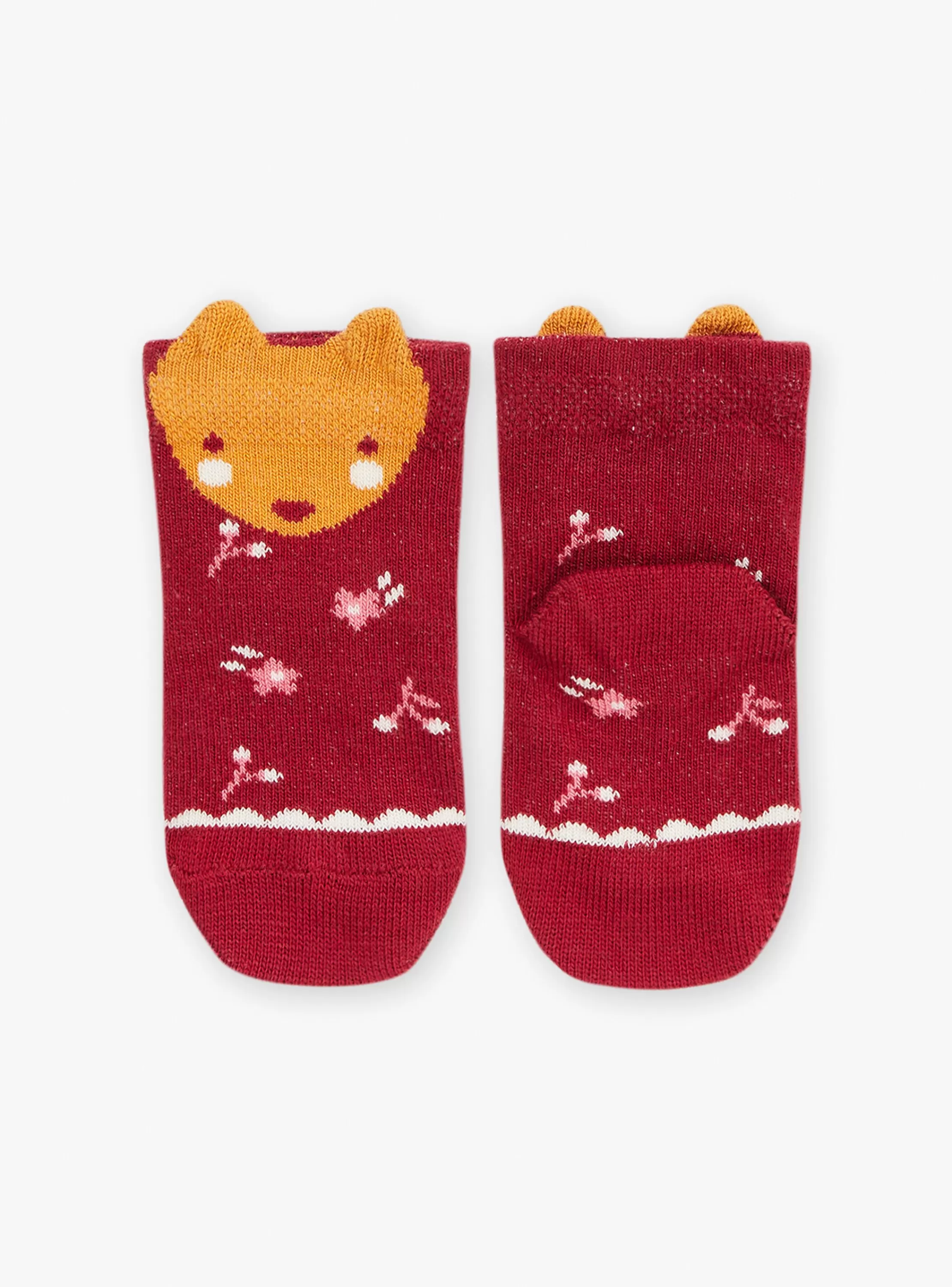 Shop Sergent Major Chaussettes rouge foncé à motifs fleuris et tête d'animal
