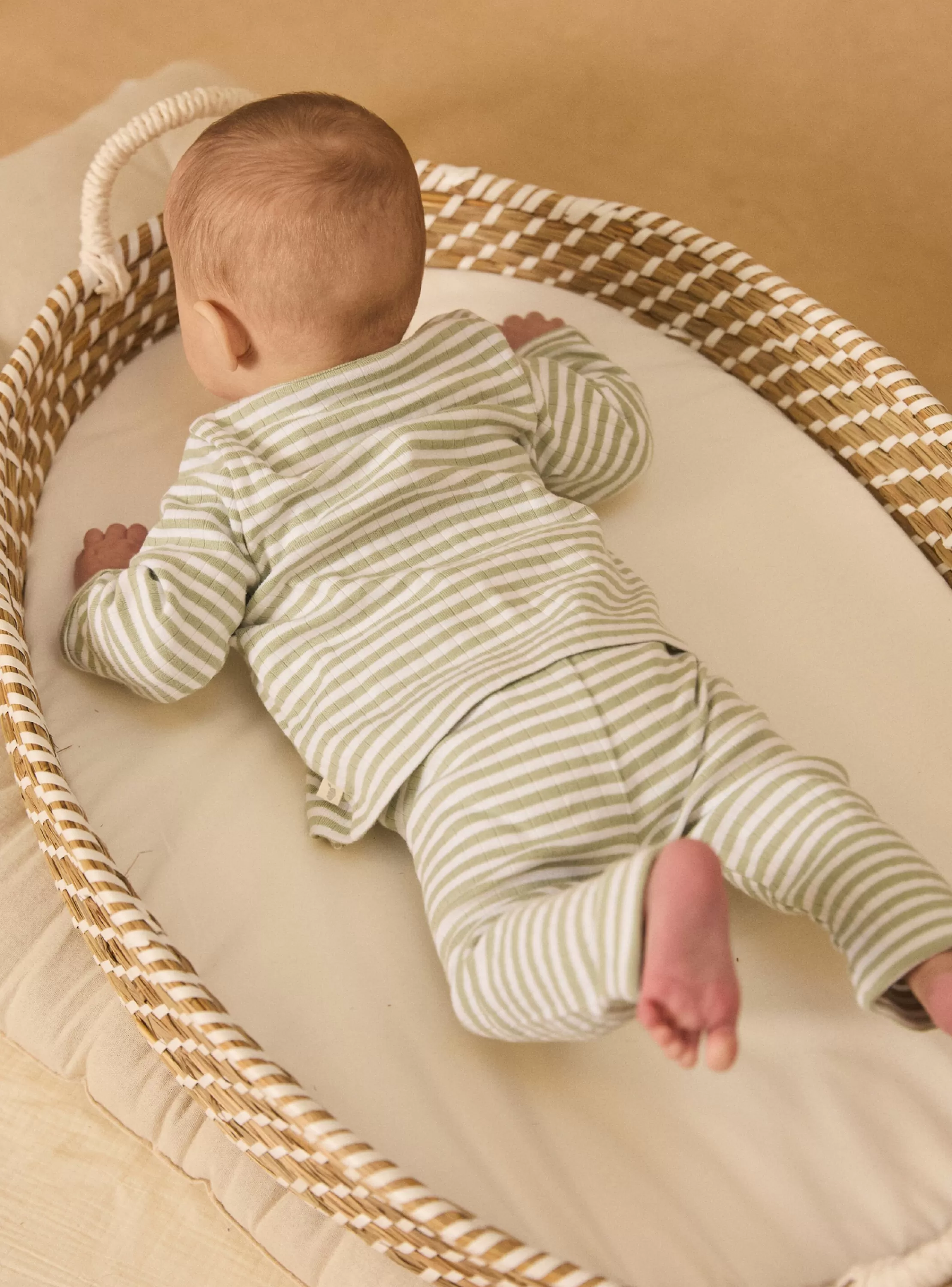 Store Sergent Major Ensemble de naissance en côtes plates haut + pantalon + bonnet