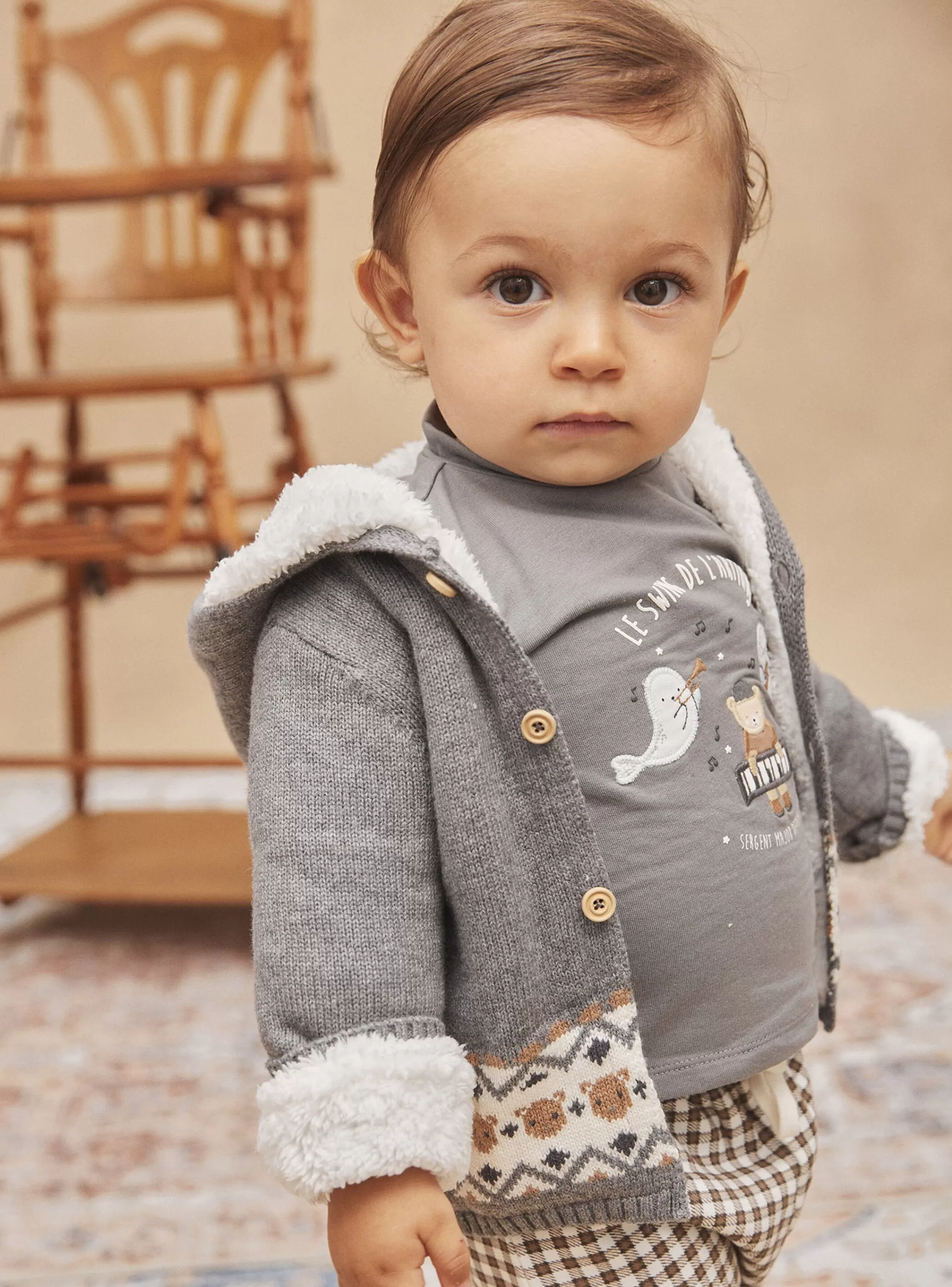 Discount Sergent Major Gilet à capuche gris moyen en tricot