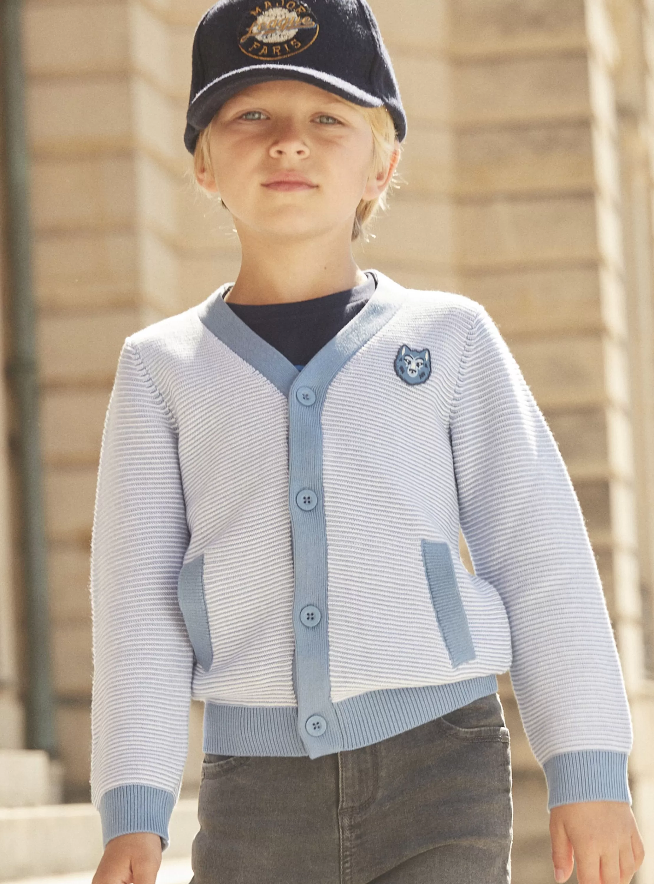 Fashion Sergent Major Gilet bleu à imprimé à rayures