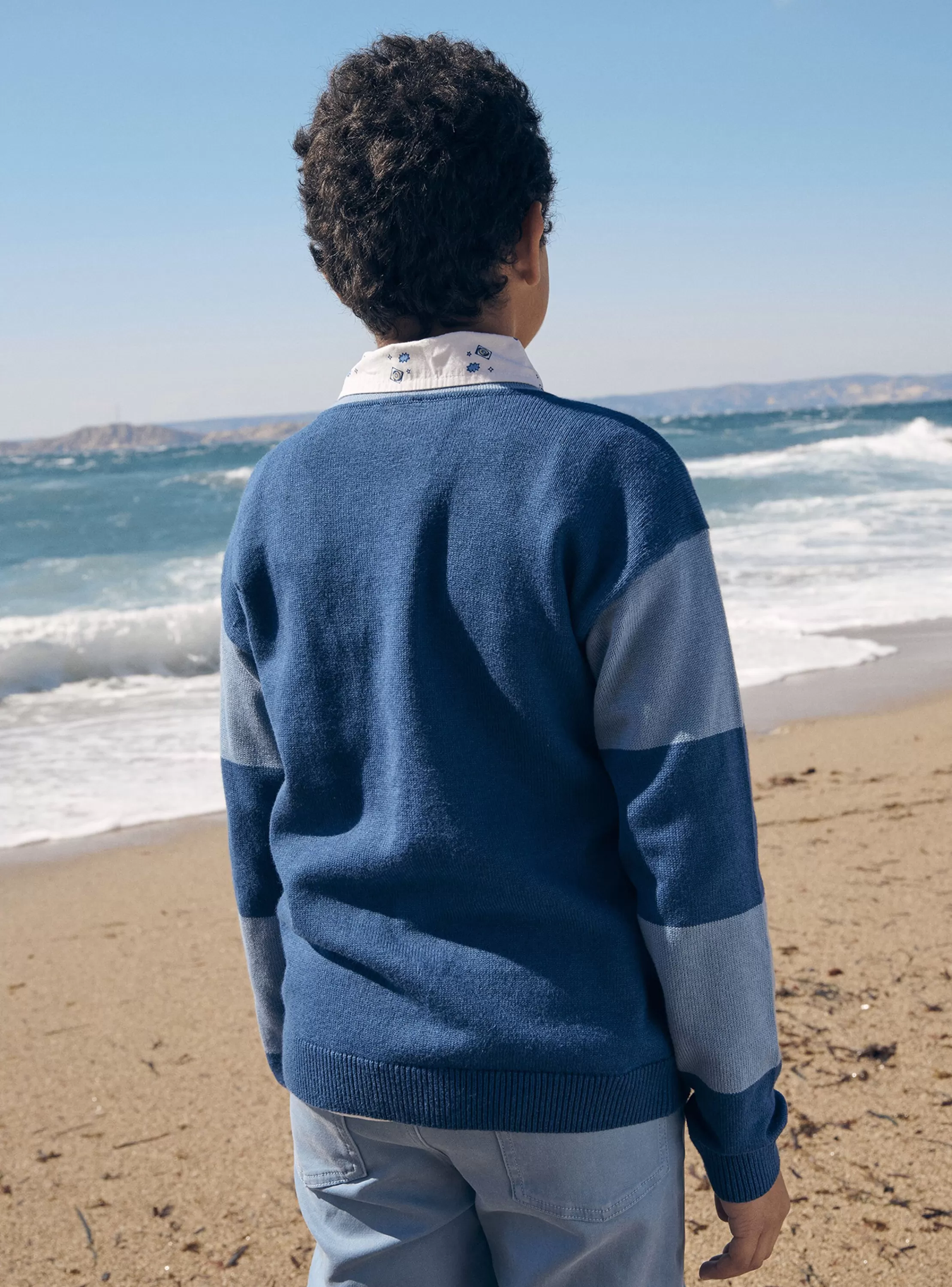 Shop Sergent Major Gilet bleu à manches longues contenant du cachemire