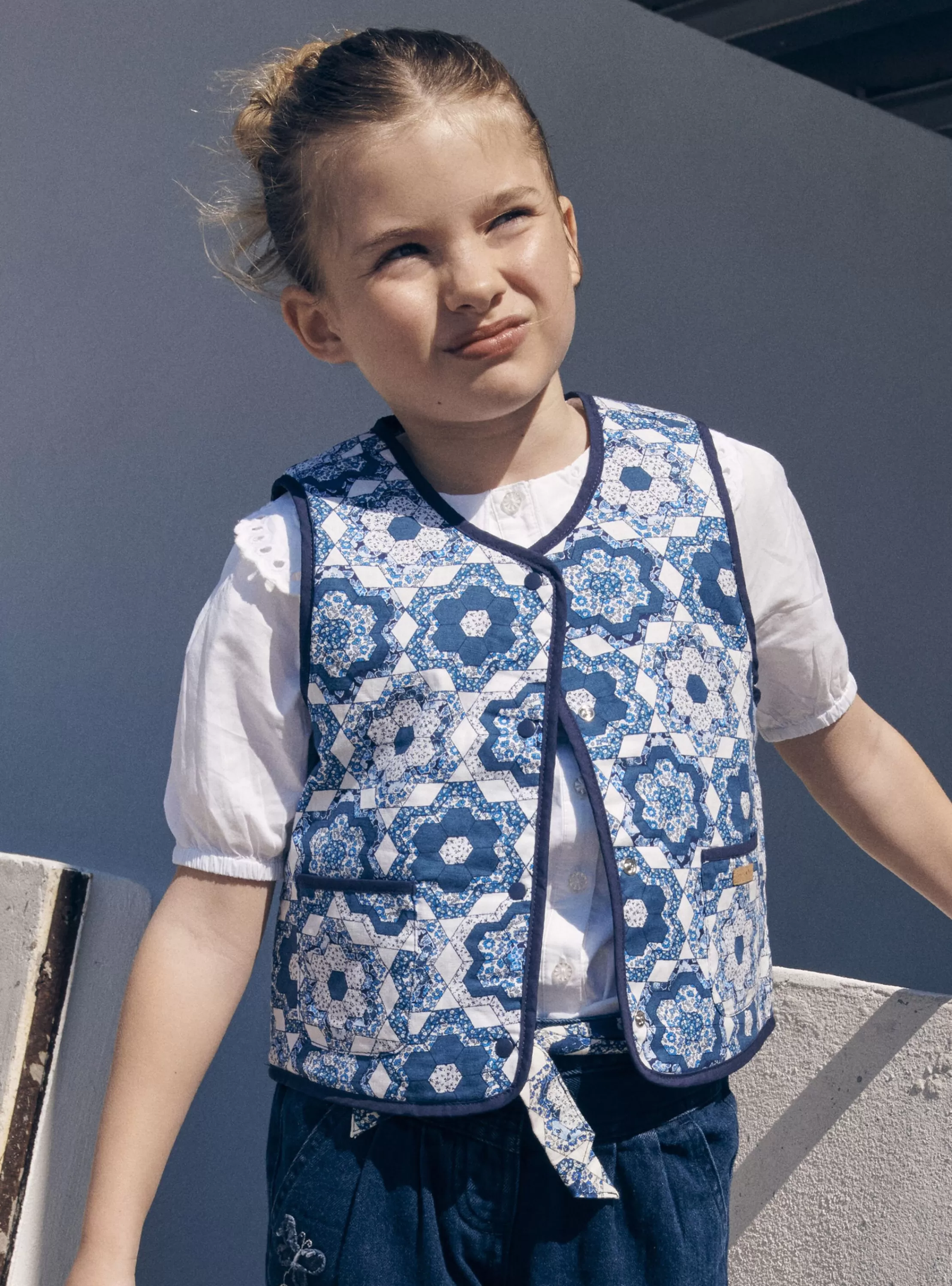Store Sergent Major Gilet sans manches bleu et blanc réversible et matelassé