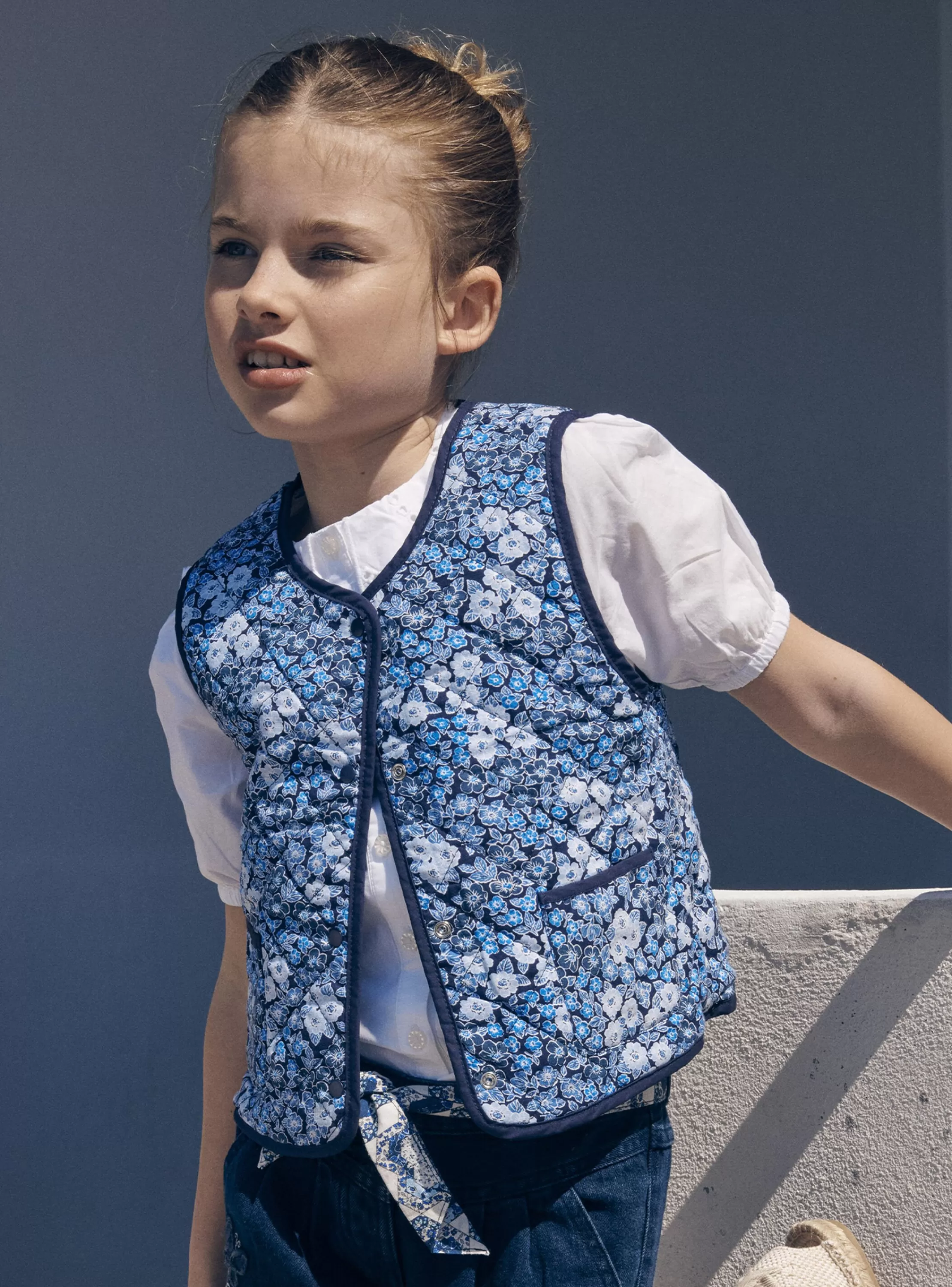 Store Sergent Major Gilet sans manches bleu et blanc réversible et matelassé