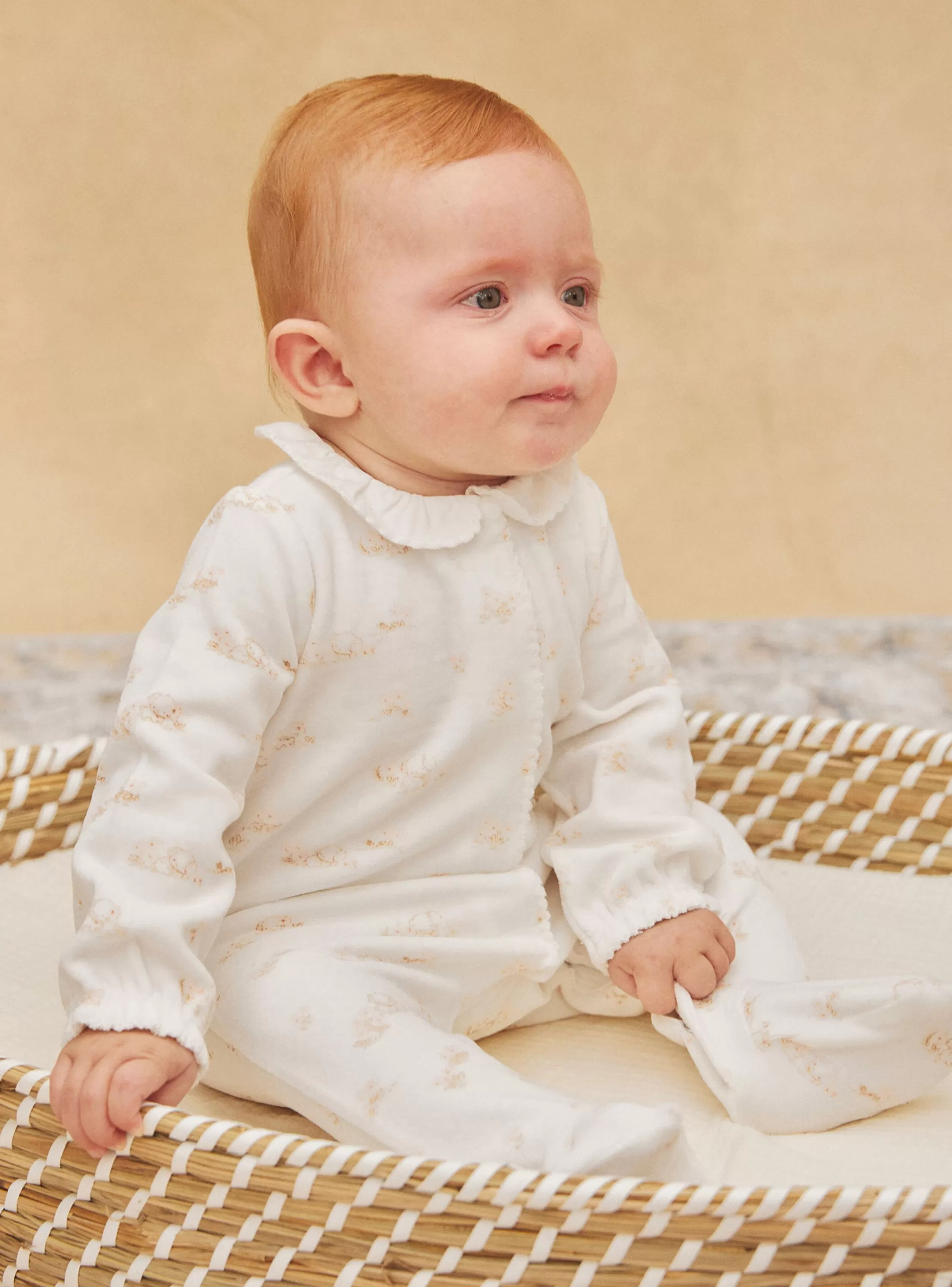 Flash Sale Sergent Major Grenouillière écrue en velours à imprimé fleuri et chien