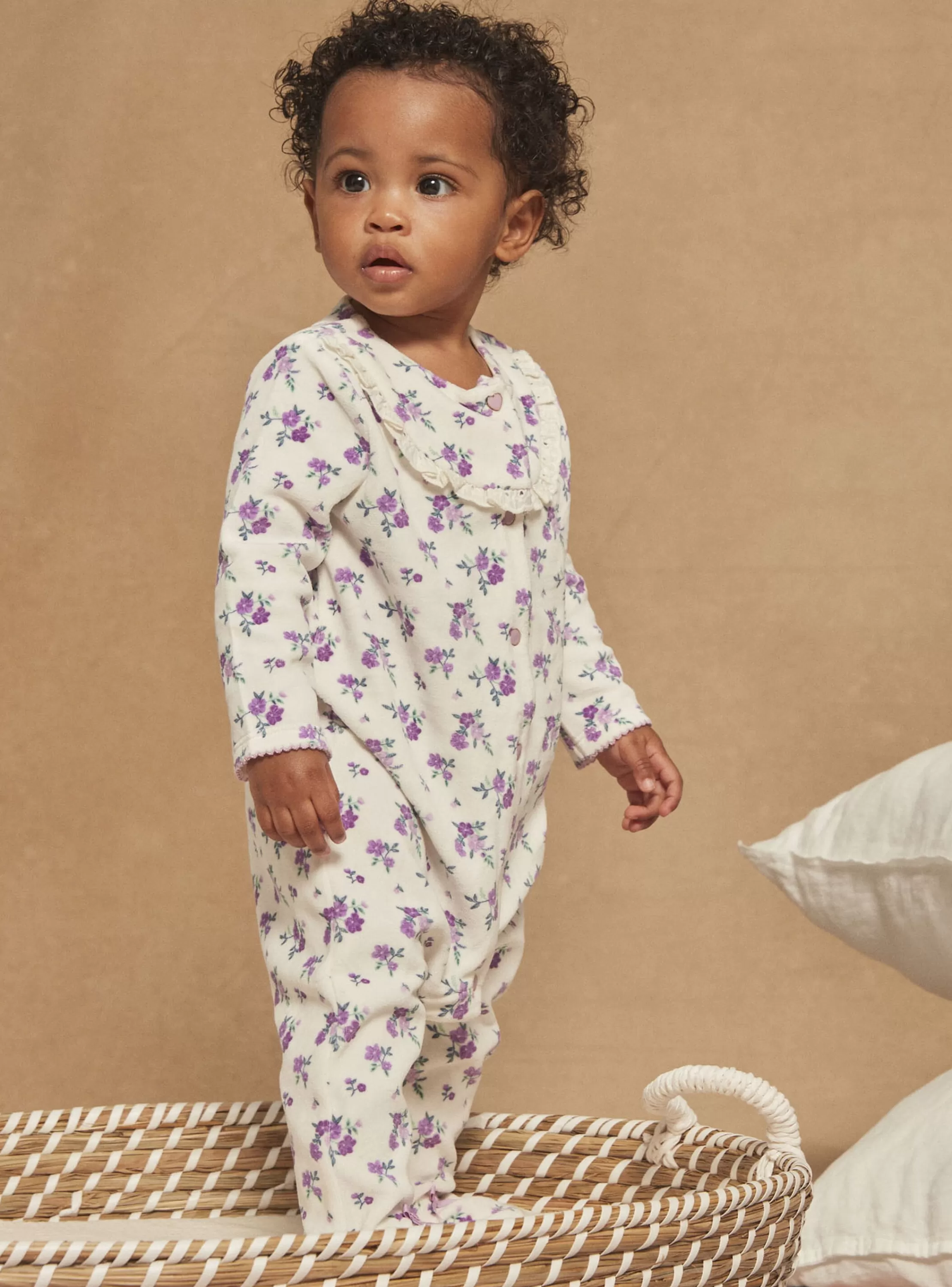 Best Sale Sergent Major Grenouillière en velours violette à imprimé fleuri