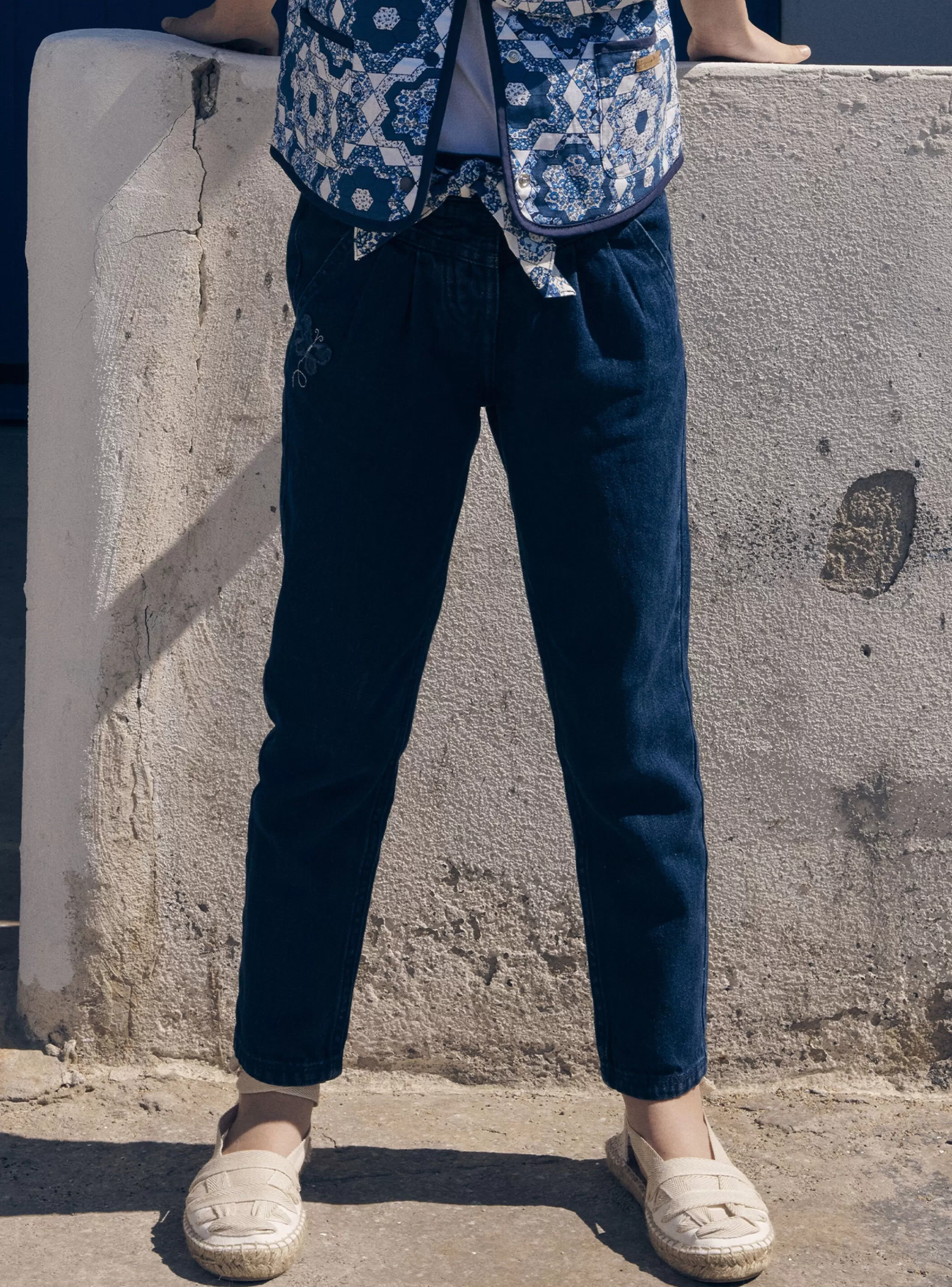 Best Sergent Major Jean carotte bleu avec ceinture à imprimé fleuri