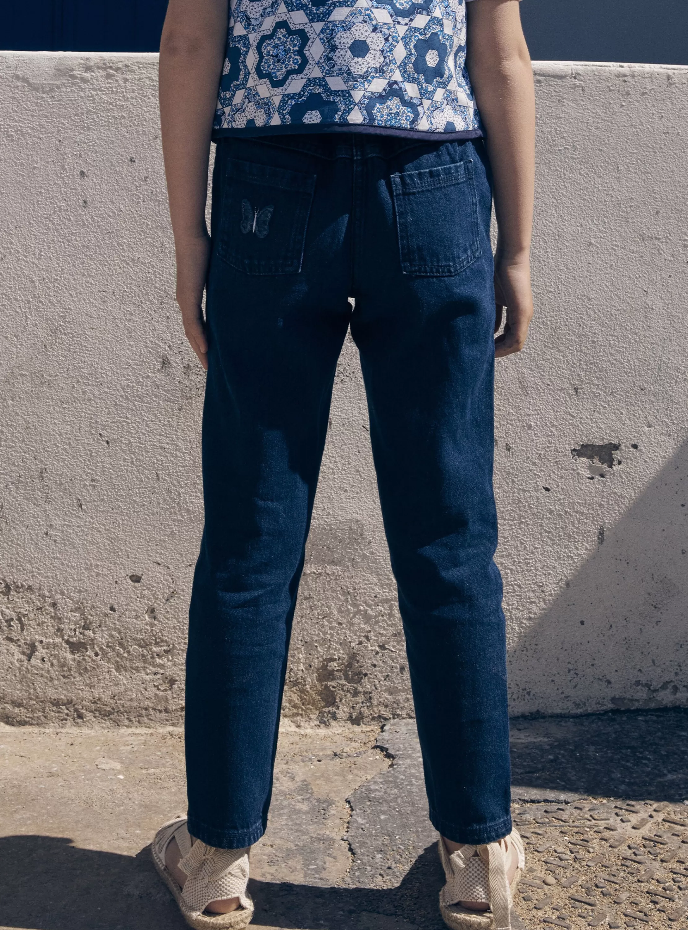 Best Sergent Major Jean carotte bleu avec ceinture à imprimé fleuri