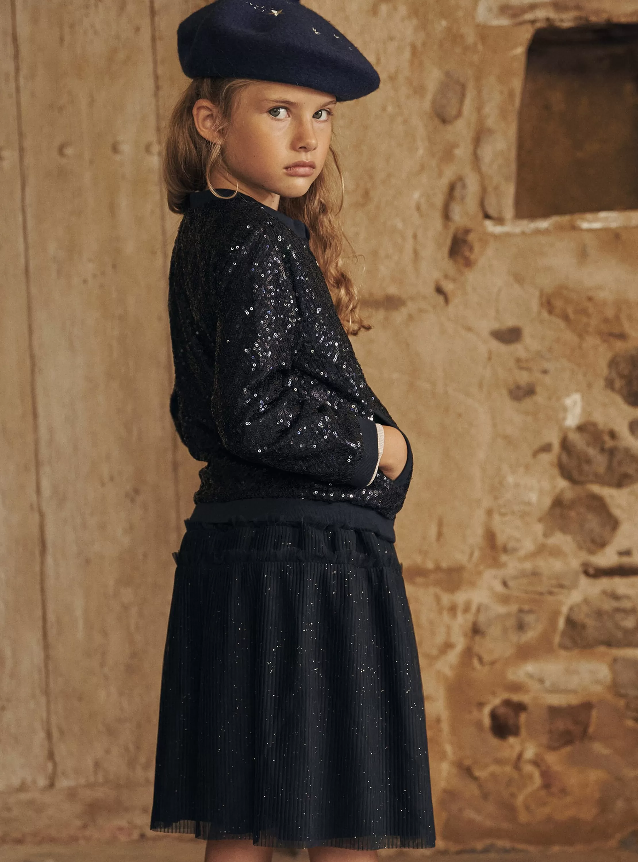 Best Sale Sergent Major Jupe bleu marine en tulle pailleté