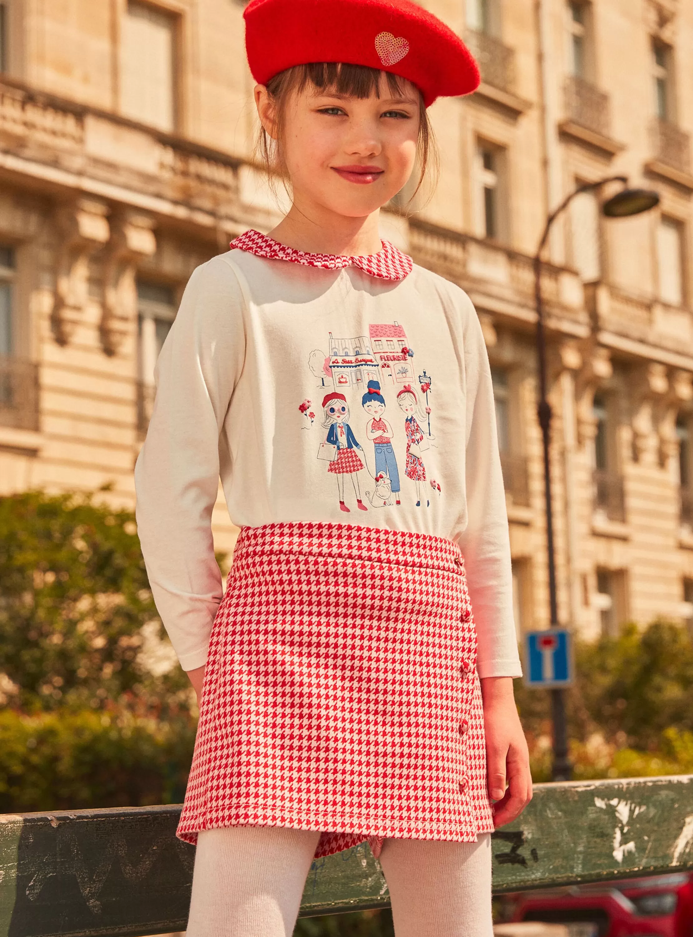 Discount Sergent Major Jupe-short rose barbapapa et rouge à imprimé pied-de-poule