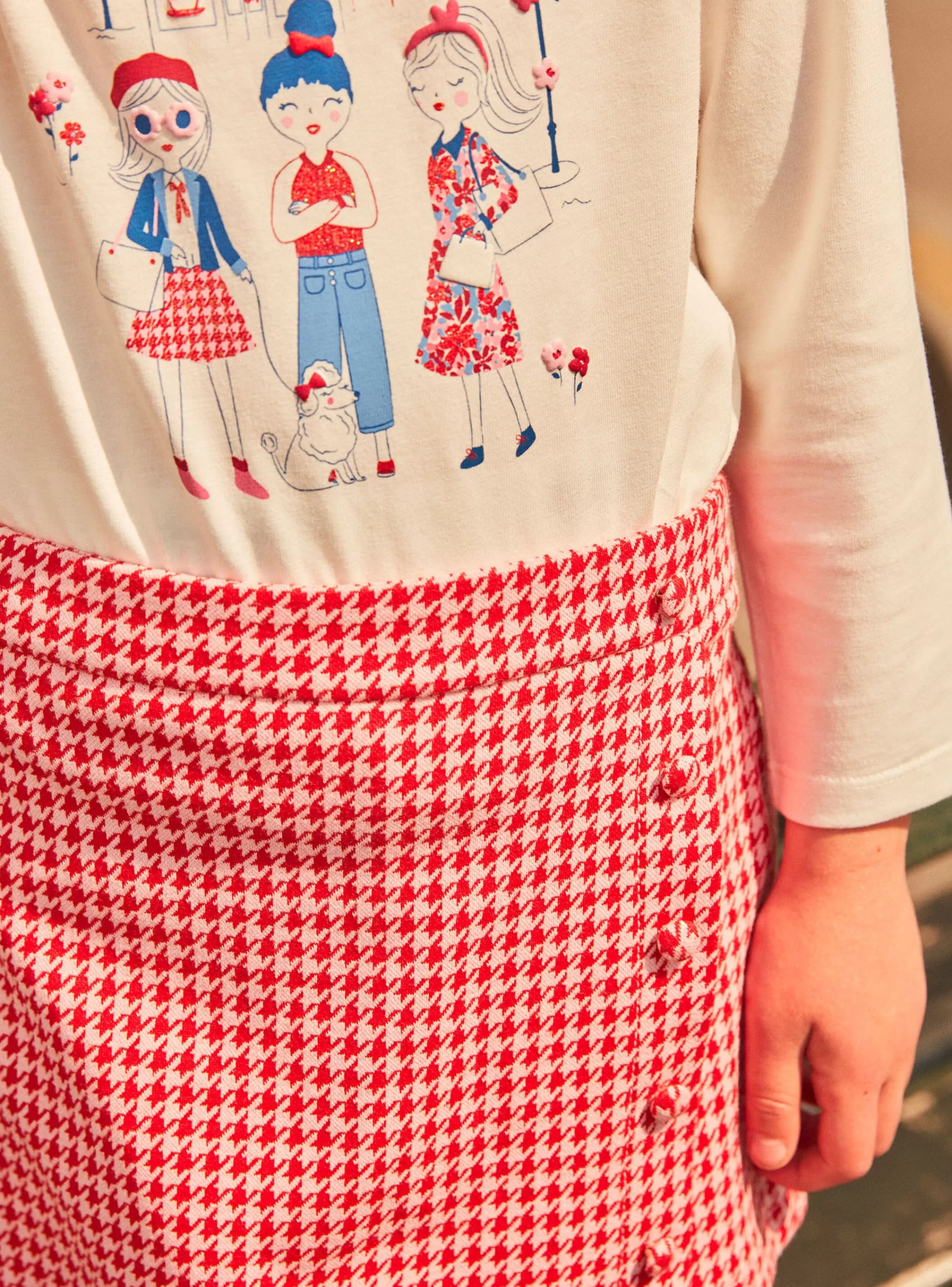 Discount Sergent Major Jupe-short rose barbapapa et rouge à imprimé pied-de-poule
