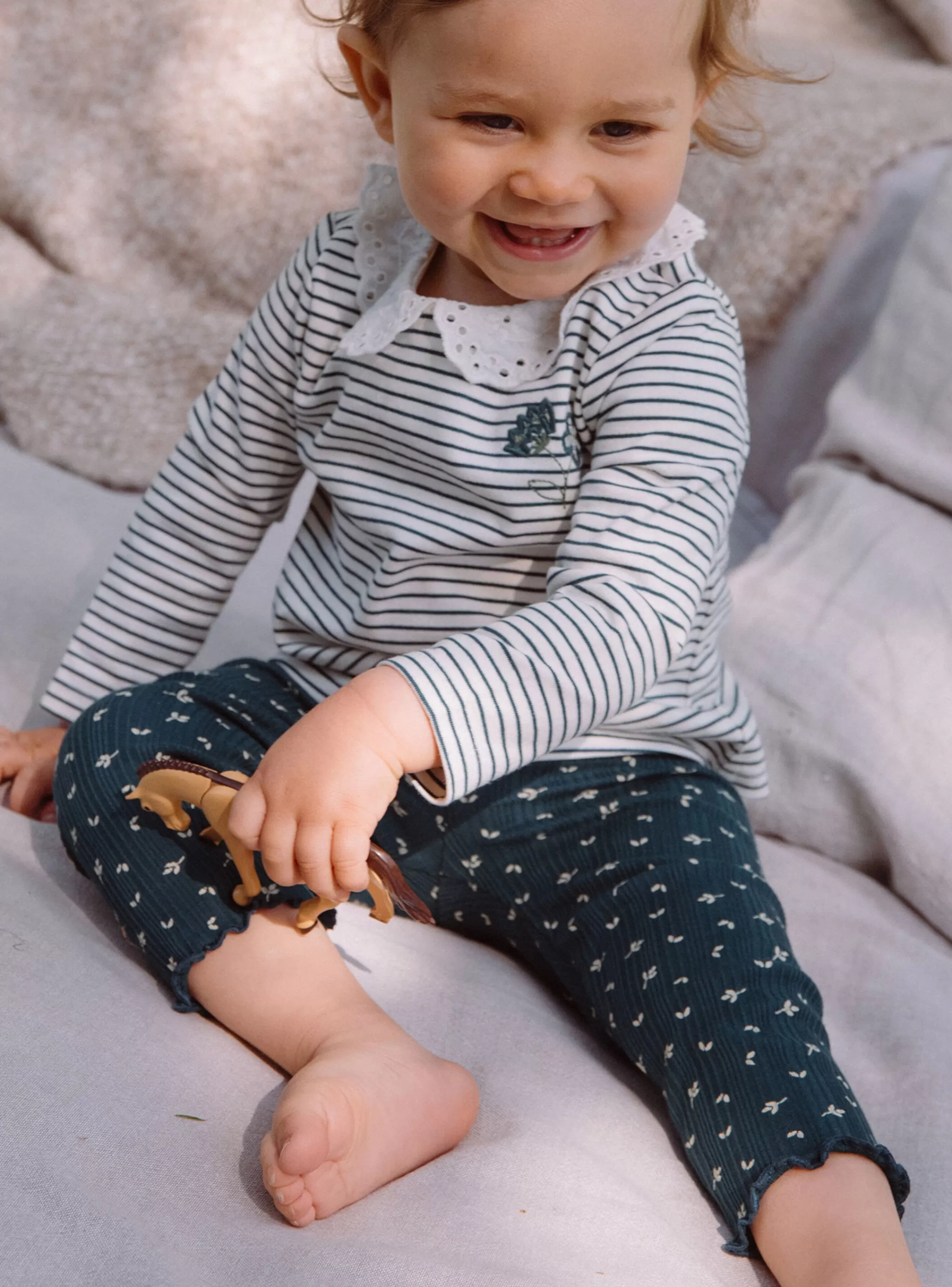 Store Sergent Major Legging côtelé vert émeraude à imprimé fleuri
