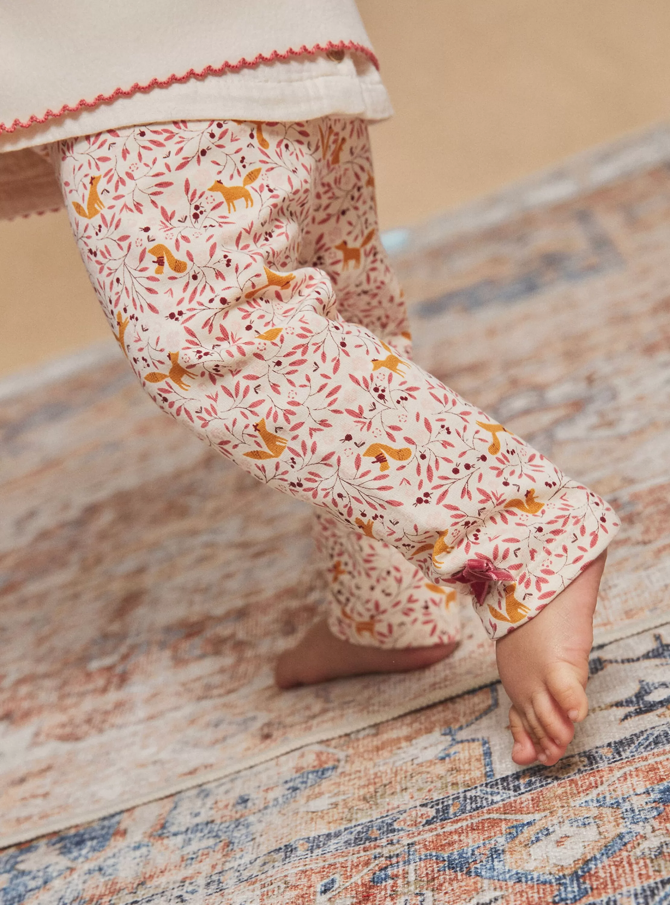 Online Sergent Major Legging écru à imprimé fleuri et renard