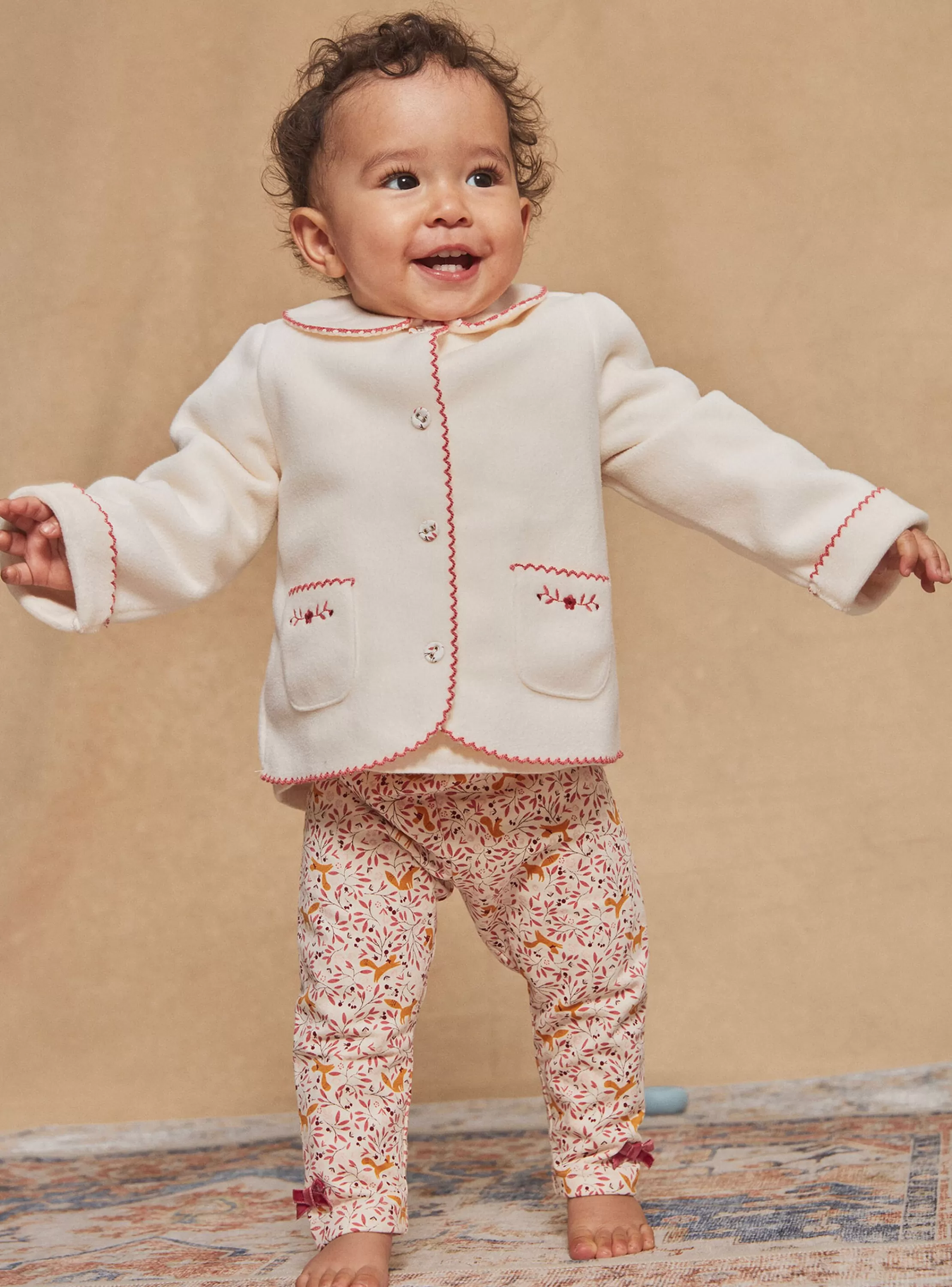 Online Sergent Major Legging écru à imprimé fleuri et renard