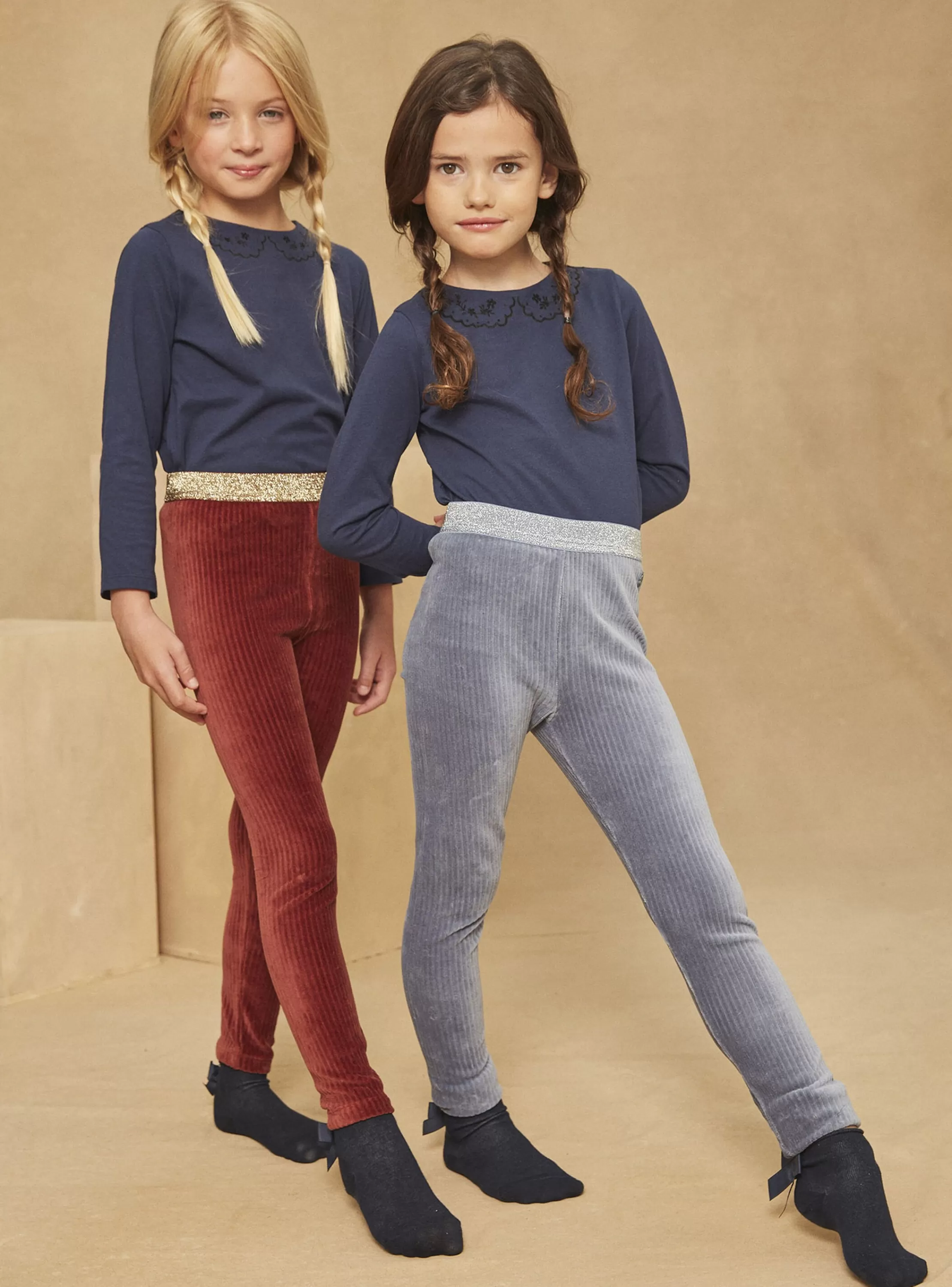 Store Sergent Major 2 leggings brique et bleus en velours