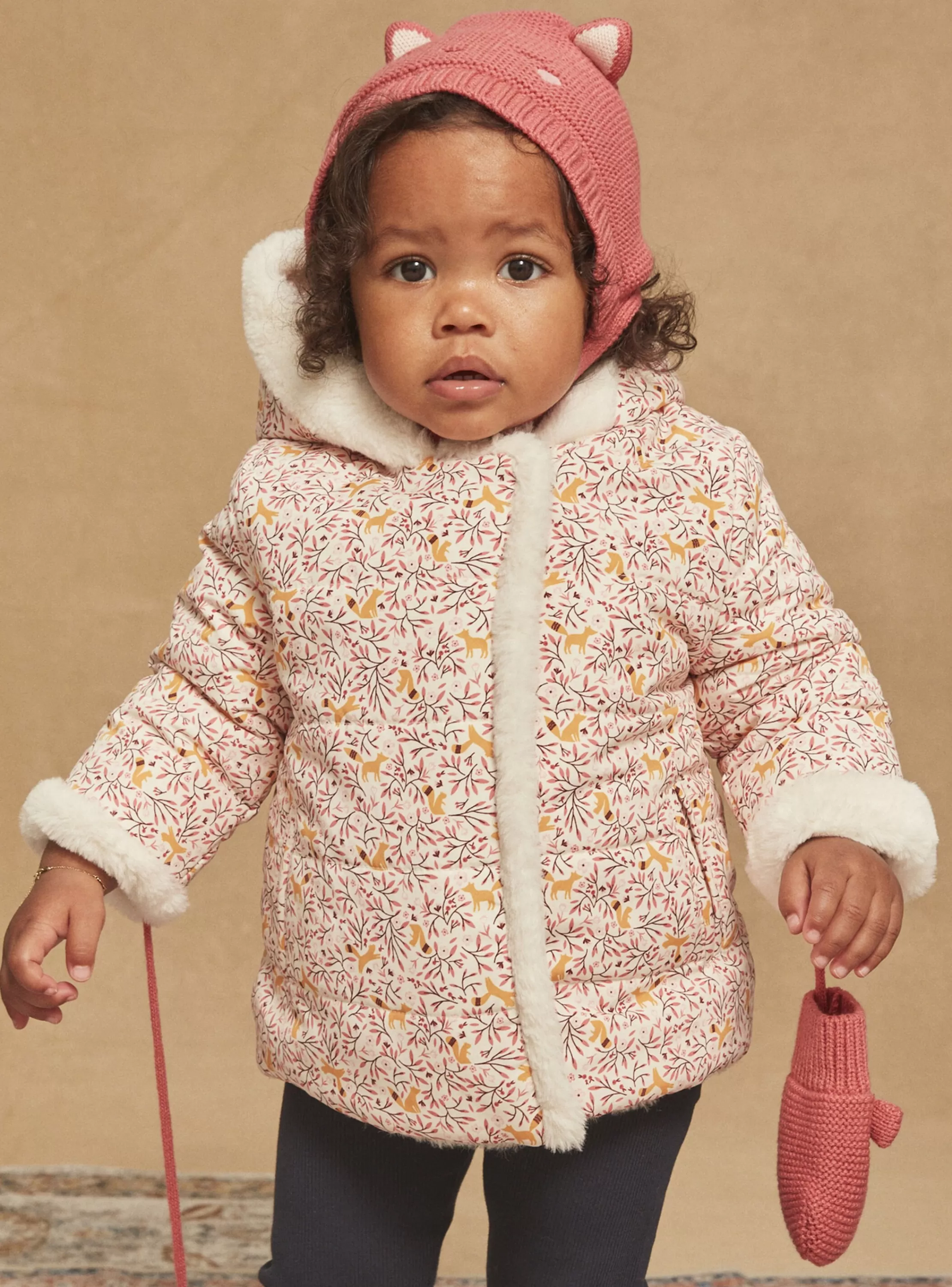 Store Sergent Major Manteau à capuche réversible écru et rose