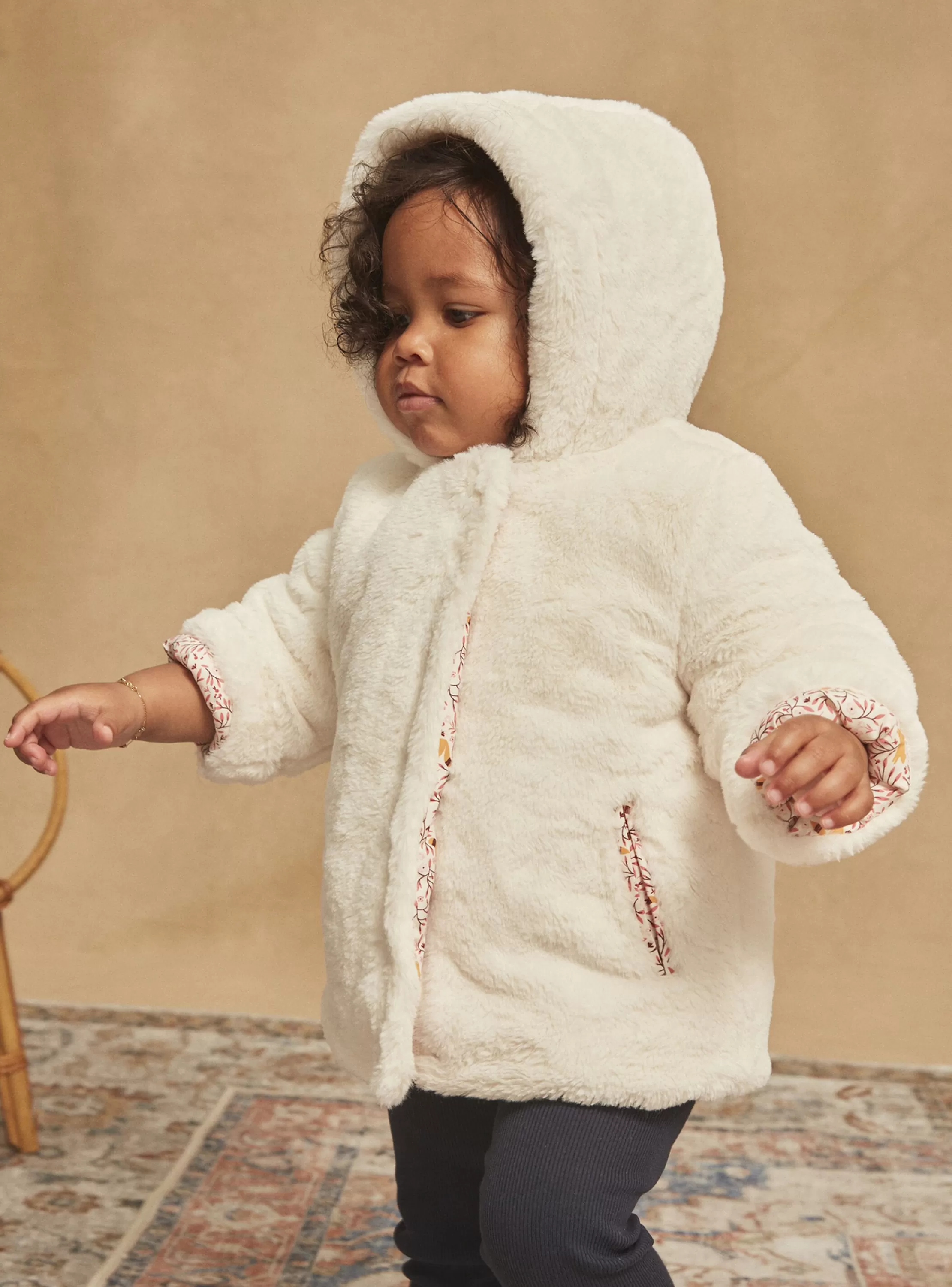 Store Sergent Major Manteau à capuche réversible écru et rose