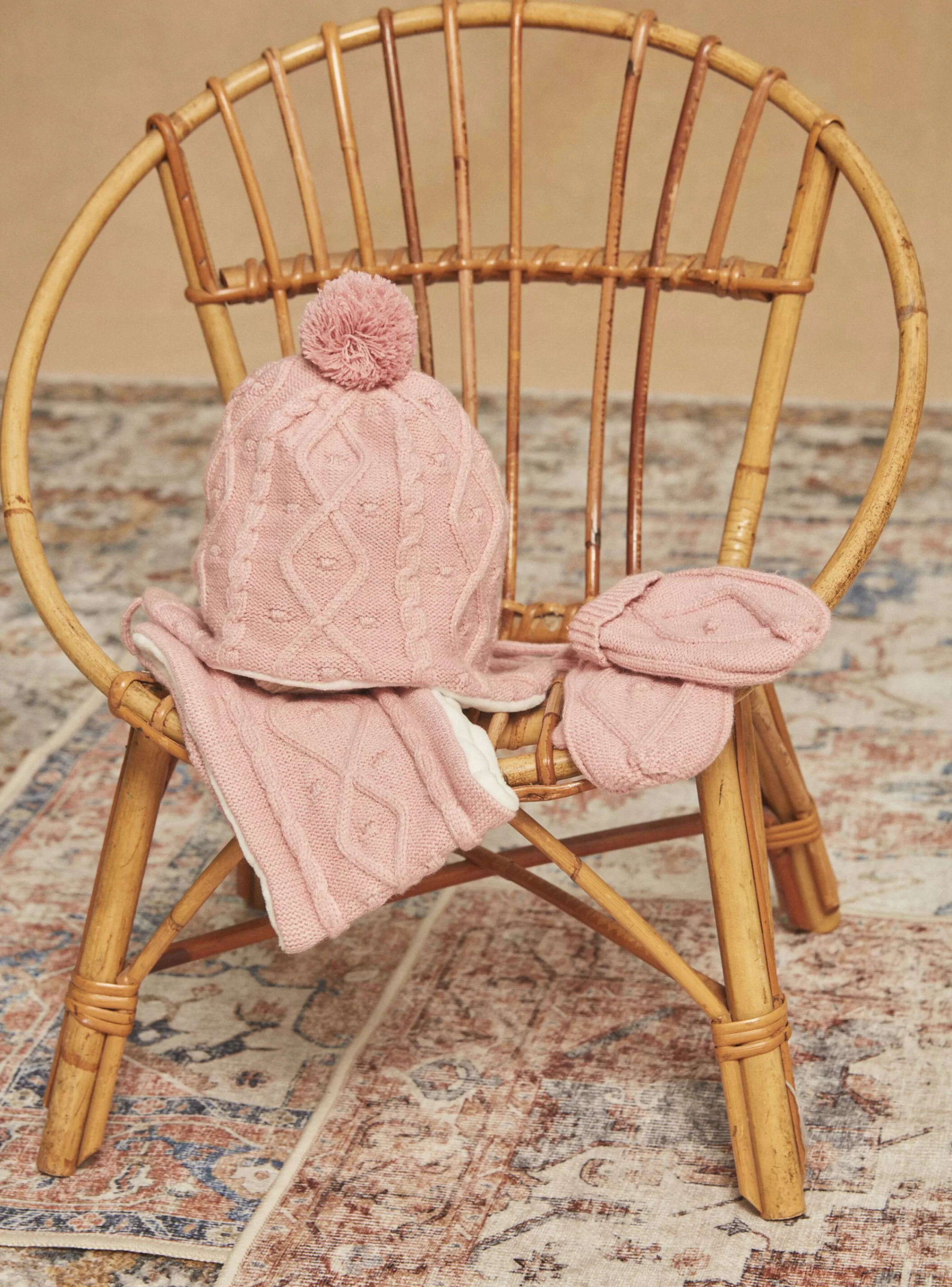 Store Sergent Major Moufles roses en tricot torsadé
