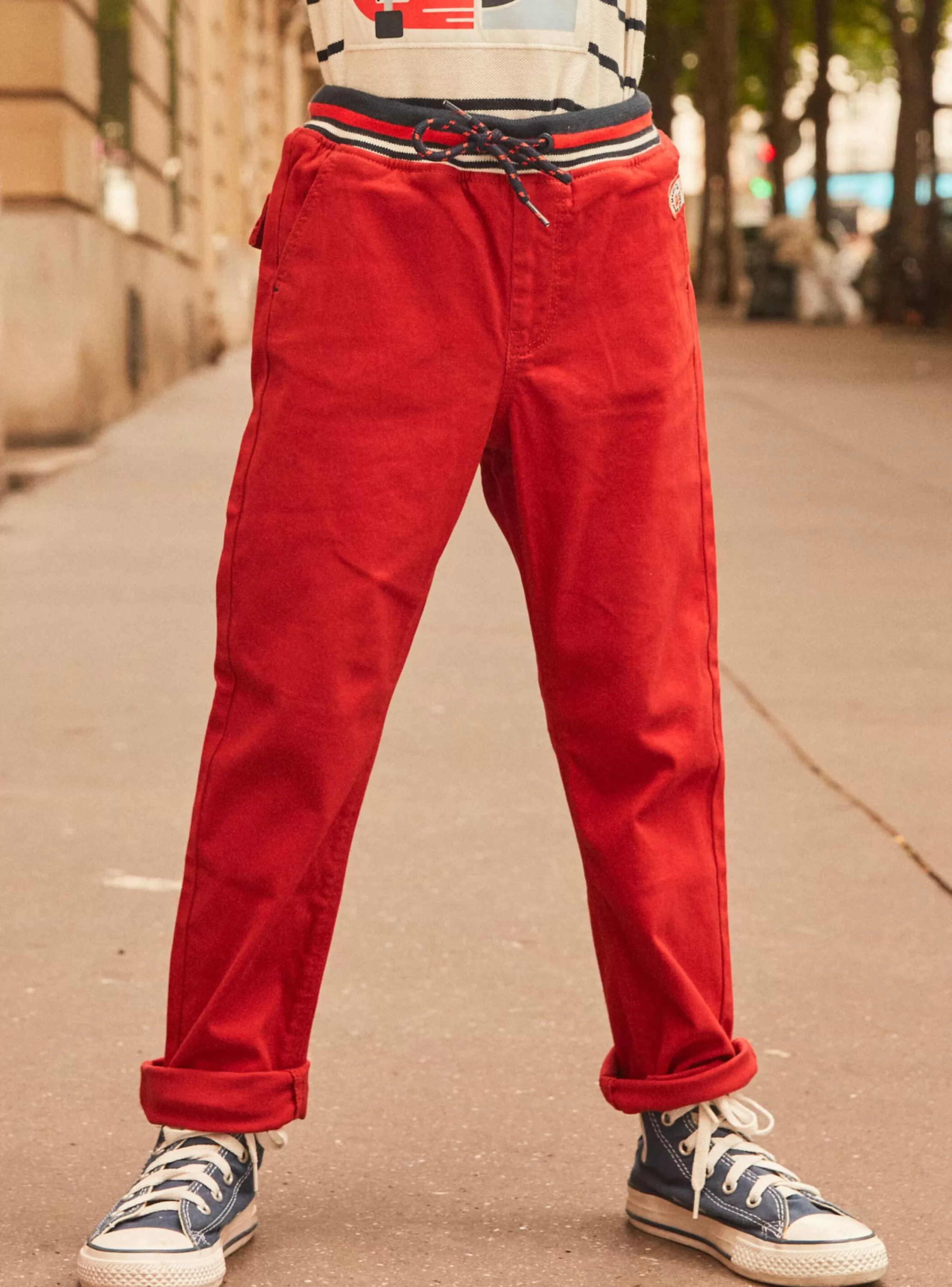 Cheap Sergent Major Pantalon droit rouge à taille élastiquée