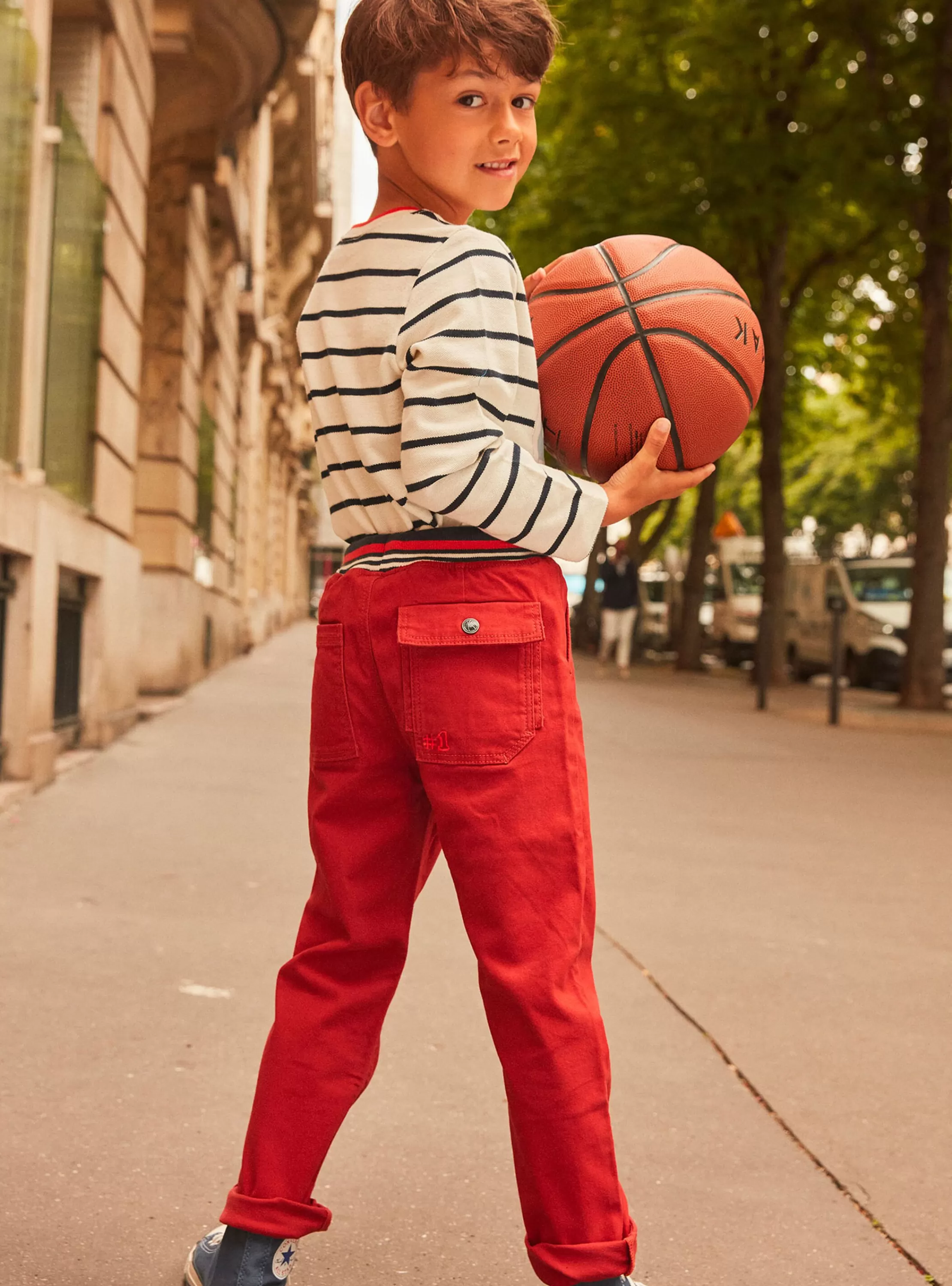 Cheap Sergent Major Pantalon droit rouge à taille élastiquée